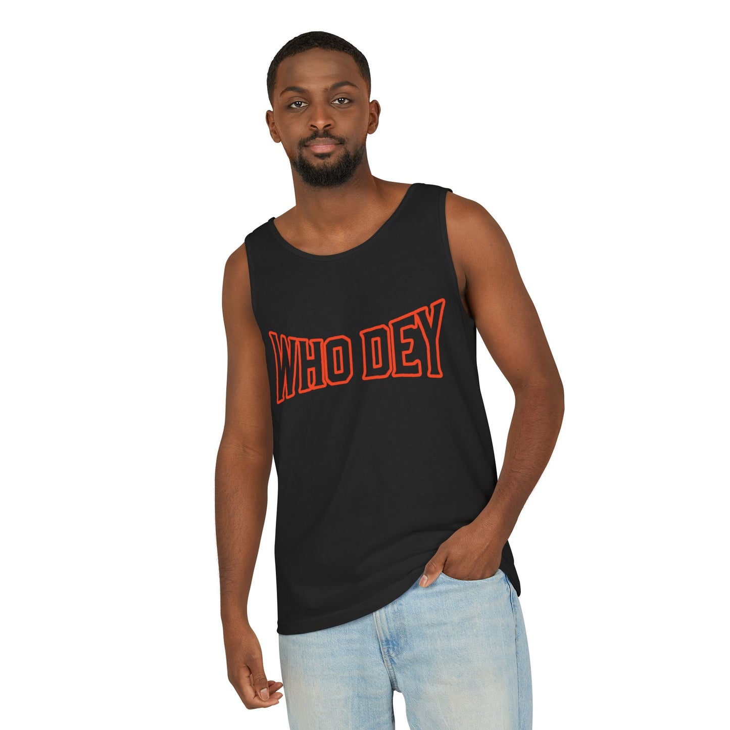 'WHO DEY' Garment-Dyed Tank Top with Design, Perfect for Game Days, Casual Wear, Summer Outfits, Sports Events, Gift for Fans
