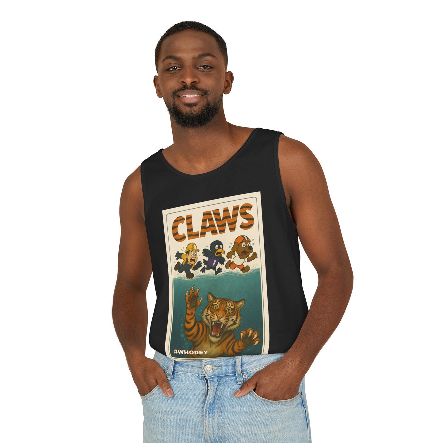 Claws Unisex Garment-Dyed Tank Top, Retro Graphic Tank, Summer Beachwear, Funny Gift for Animal Lovers, Unique Casual Wear
