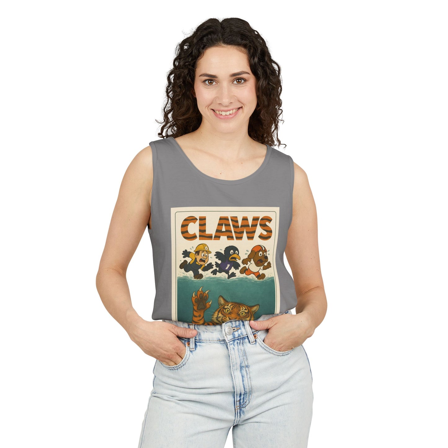 Claws Unisex Garment-Dyed Tank Top, Retro Graphic Tank, Summer Beachwear, Funny Gift for Animal Lovers, Unique Casual Wear