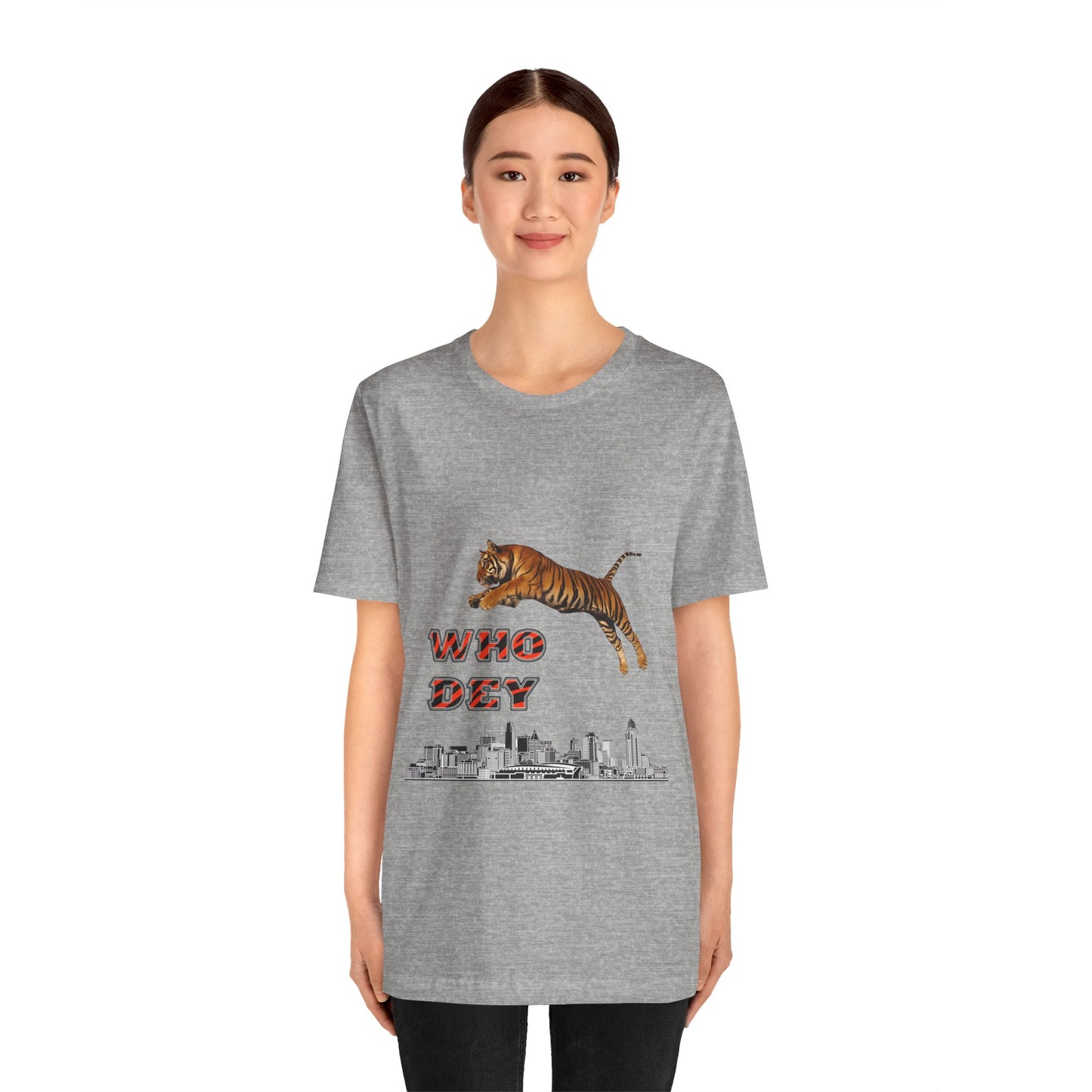 Leaping tiger over city Unisex Jersey Short Sleeve Tee