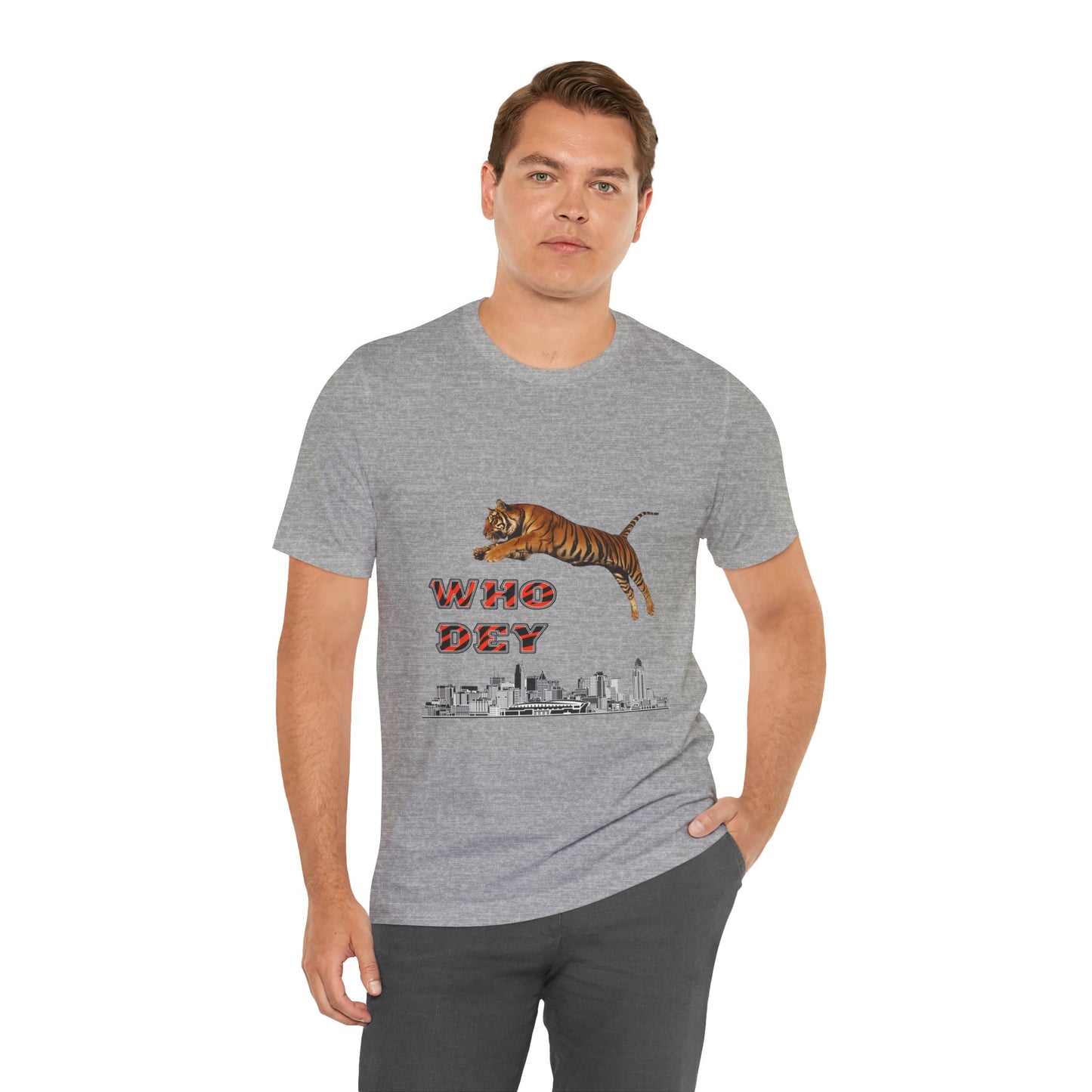 Leaping tiger over city Unisex Jersey Short Sleeve Tee