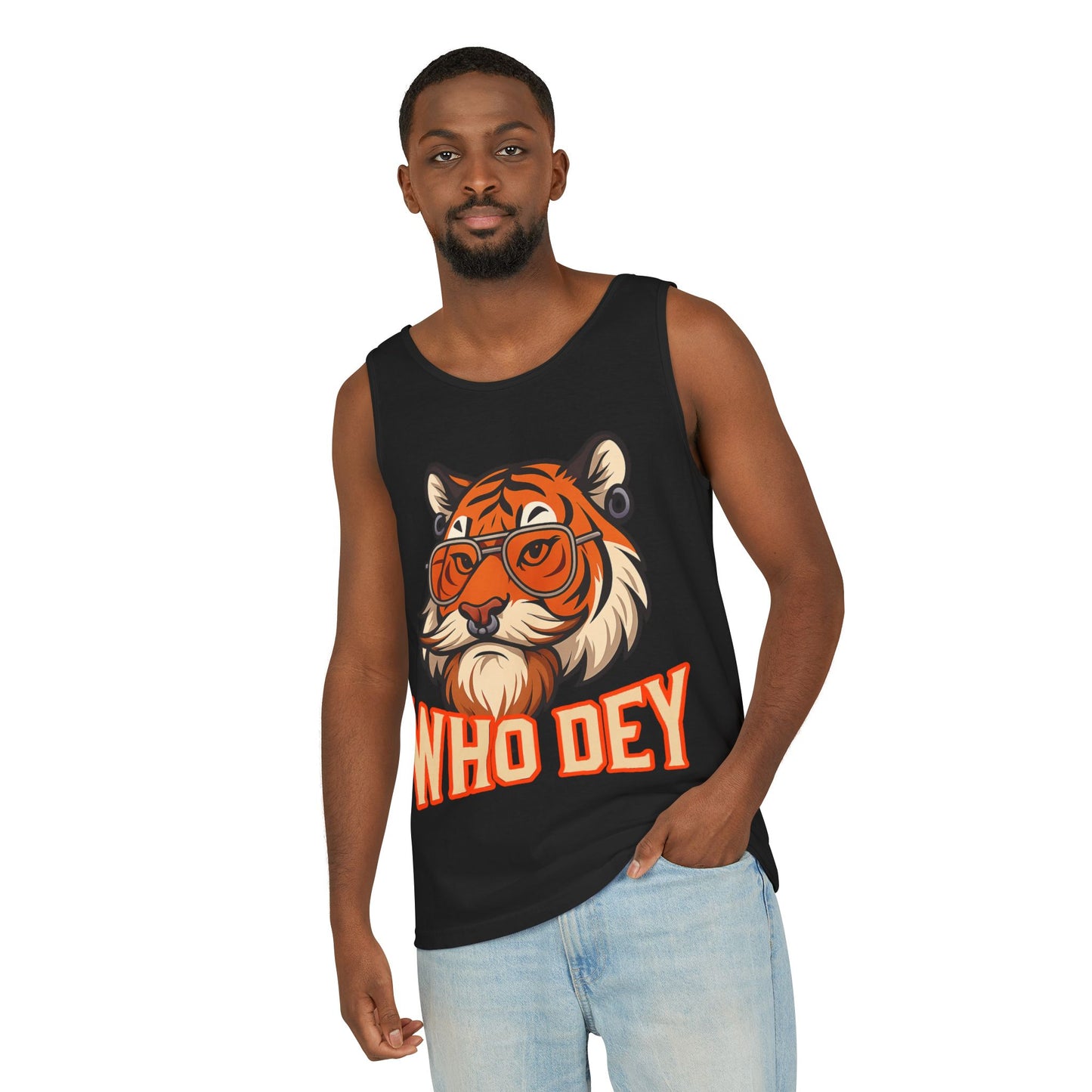 WhoDey Tiger Graphic Tank Top - Who Dey, Summer Vibes, Unisex Fashion, Festival Wear, Outdoor Activities, Gift Idea