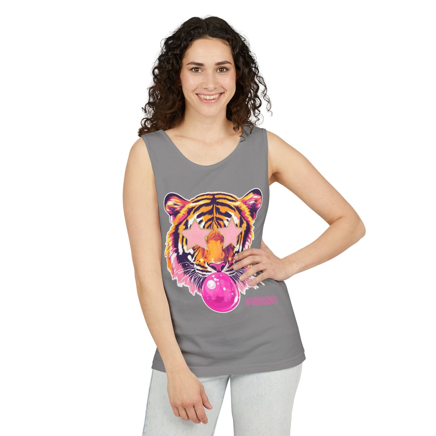 Star eye Bubble blowing Tiger Graphic Tank Top - Unisex Summer Wear, Casual Tee, Festival Attire, Beach Outfit, Gift for Animal Lovers