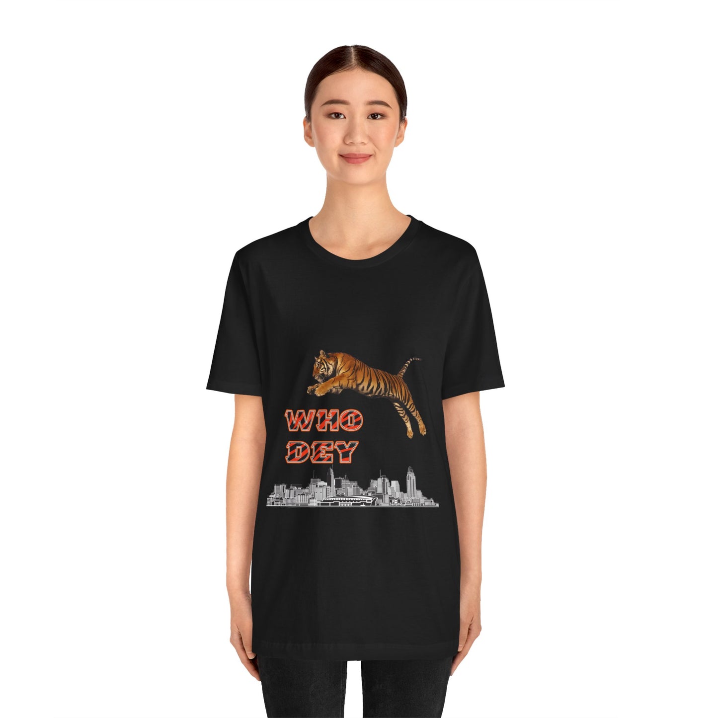 Leaping tiger over city Unisex Jersey Short Sleeve Tee