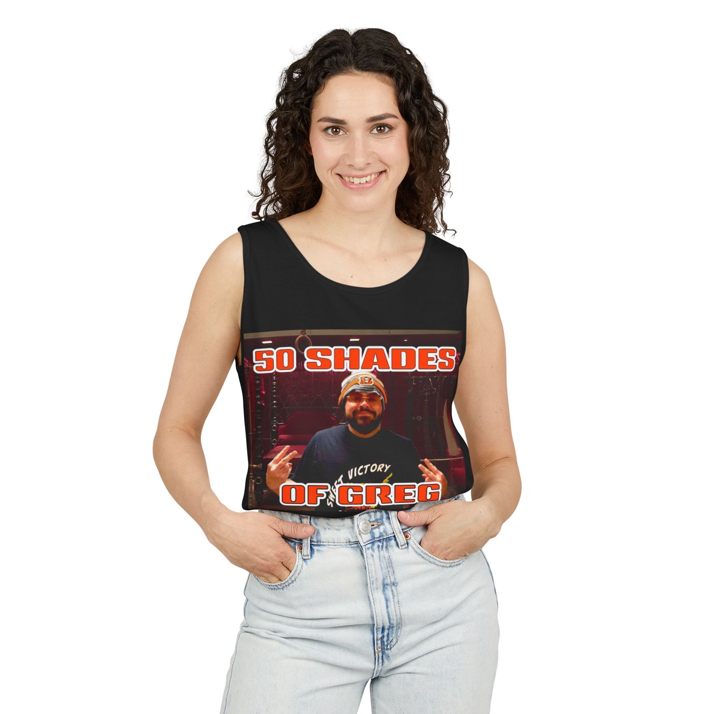 50 Shades of Greg - Unisex Garment-Dyed Tank Top, Funny Graphic Tee, Gift for Him, Summer Wear, Casual Layering, Unique Humor Apparel