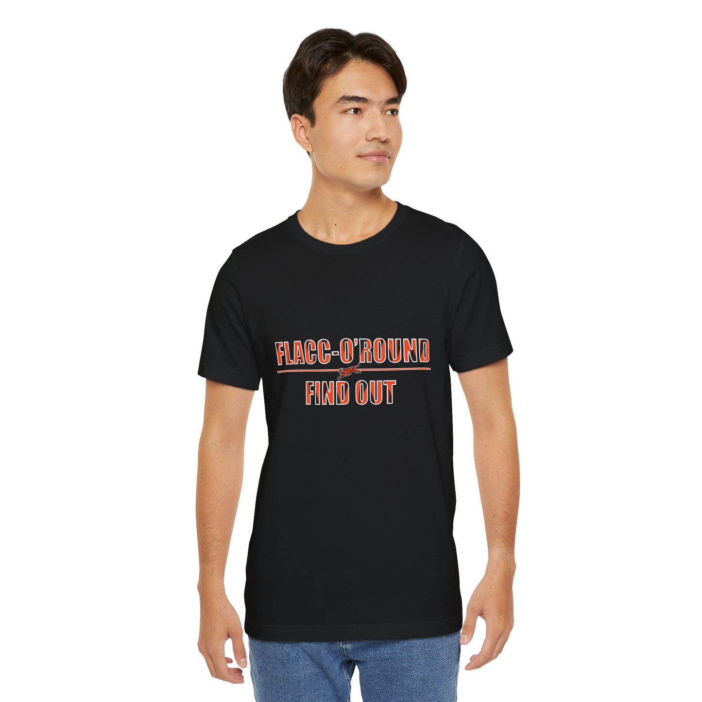 Flacc-O-Round Find Out Tee, Funny Graphic T-shirt, Casual Summer Wear, Gift for Friends, Unisex Jersey Shirt