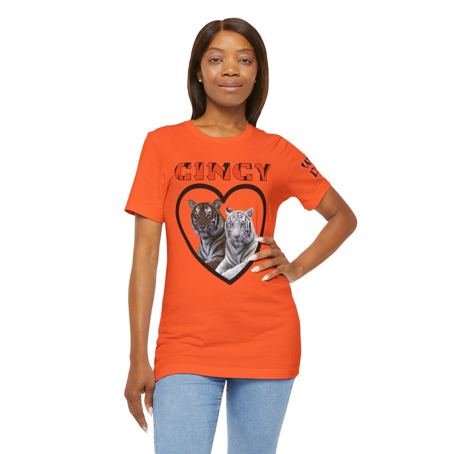 Cincy Cat Lover Unisex Tee - Bold Orange Animal Print Shirt
