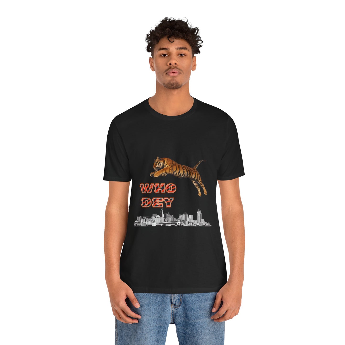 Leaping tiger over city Unisex Jersey Short Sleeve Tee
