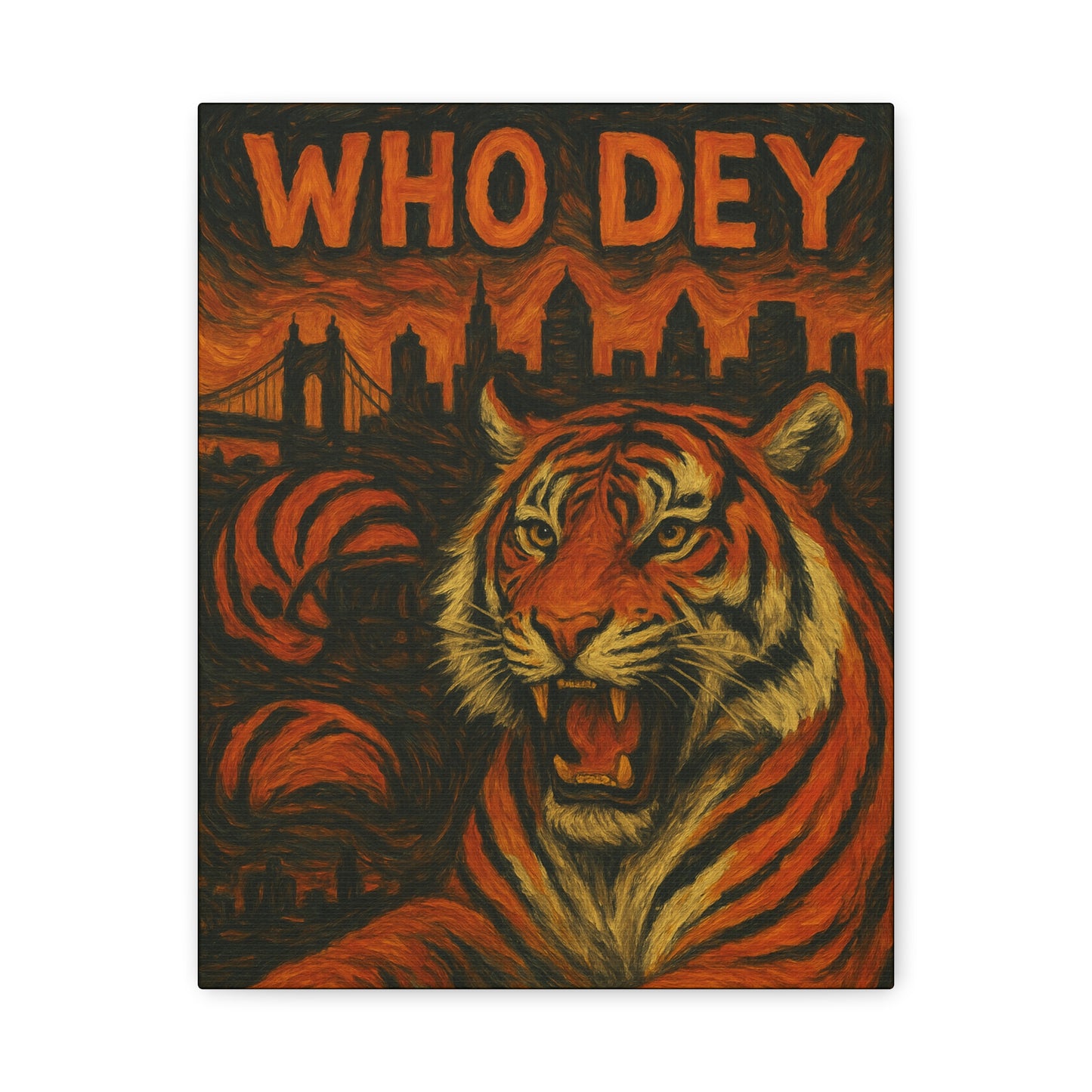 WhoDey Tiger Art Canvas Print, Urban Decor, Animal Wall Art, Home Office Decor, Gift for Animal Lovers