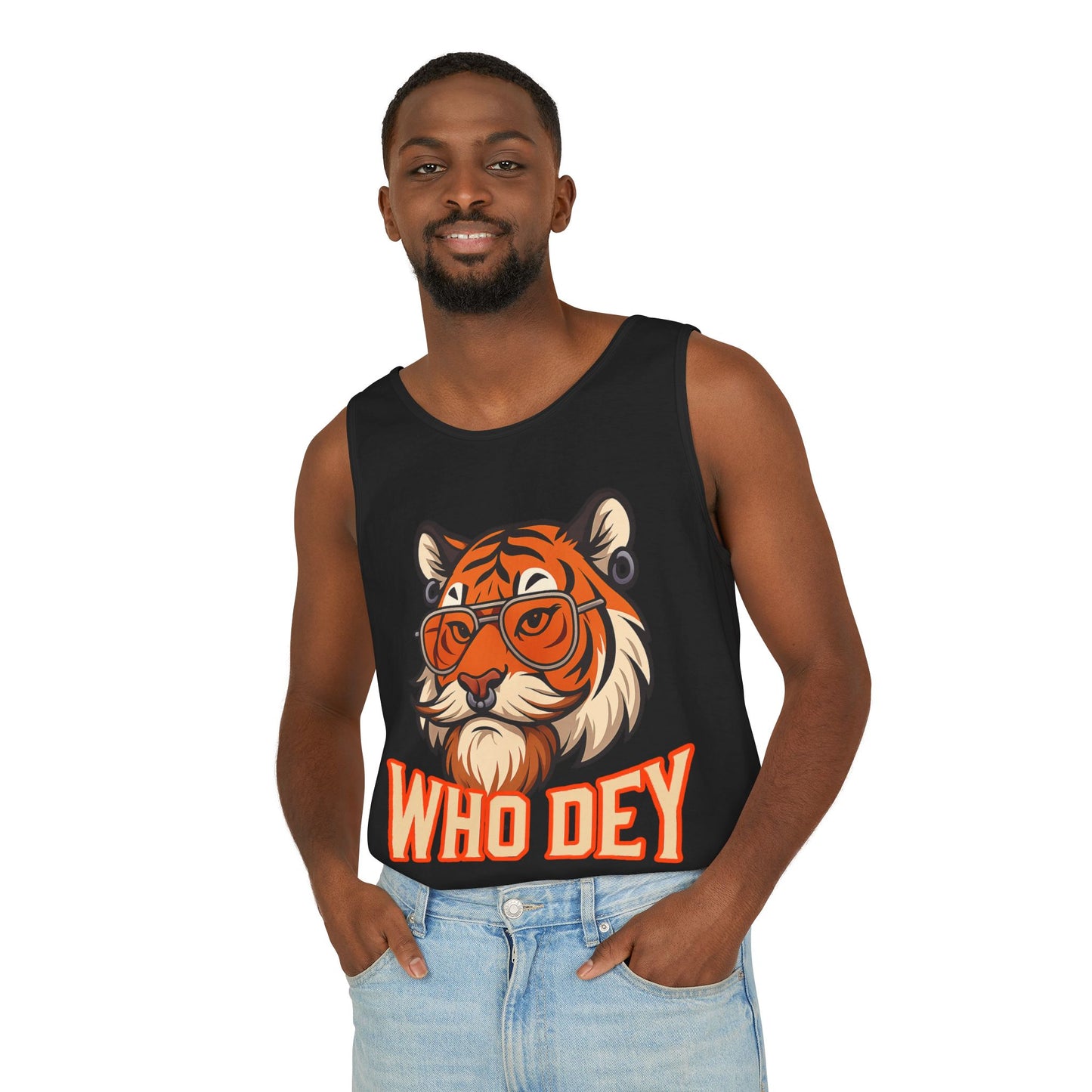 WhoDey Tiger Graphic Tank Top - Who Dey, Summer Vibes, Unisex Fashion, Festival Wear, Outdoor Activities, Gift Idea