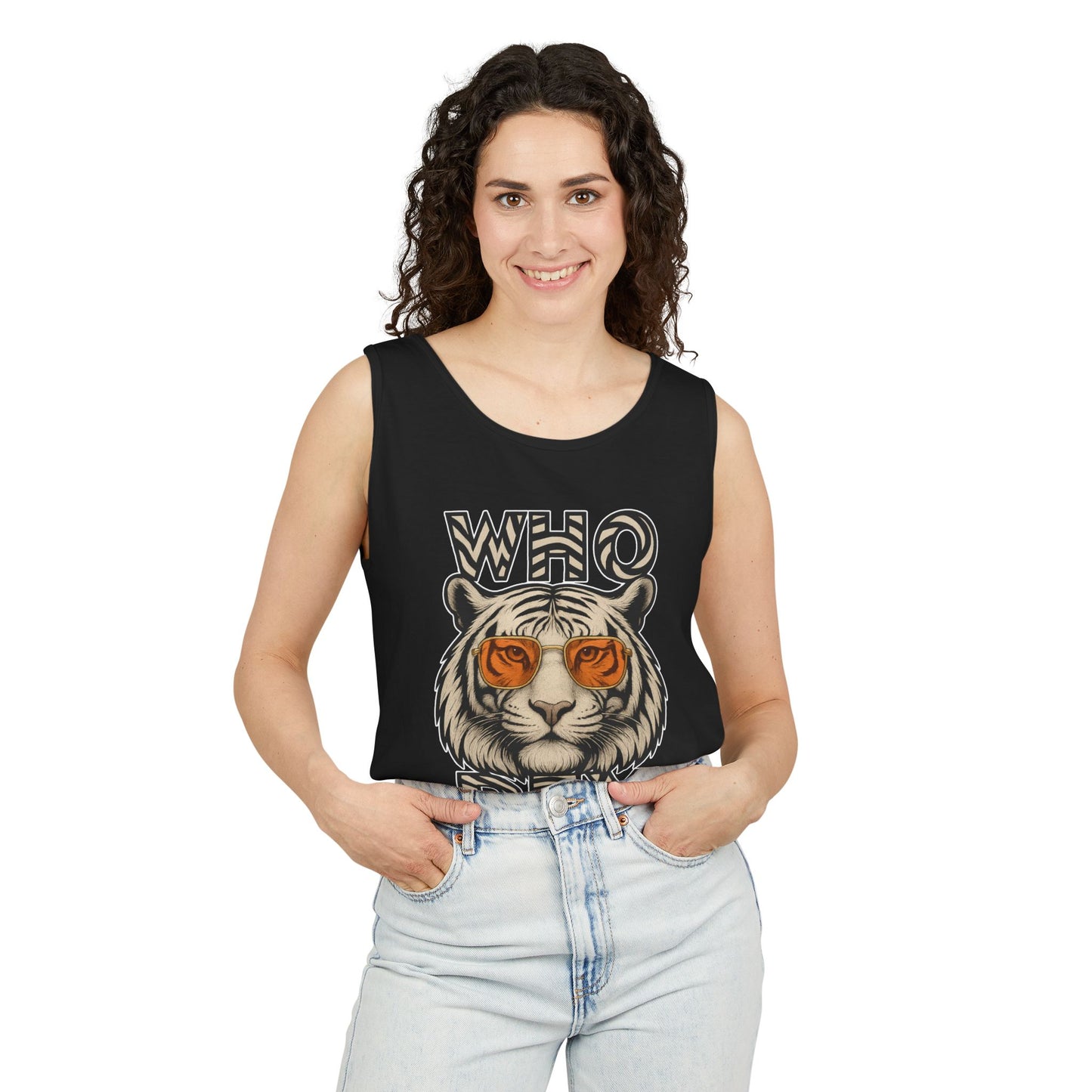Unisex Tiger Print Tank Top, Casual Summer Wear, Perfect for Parties, Beach Days, Who Dey Fan Gear, Gifts for Animal Lovers