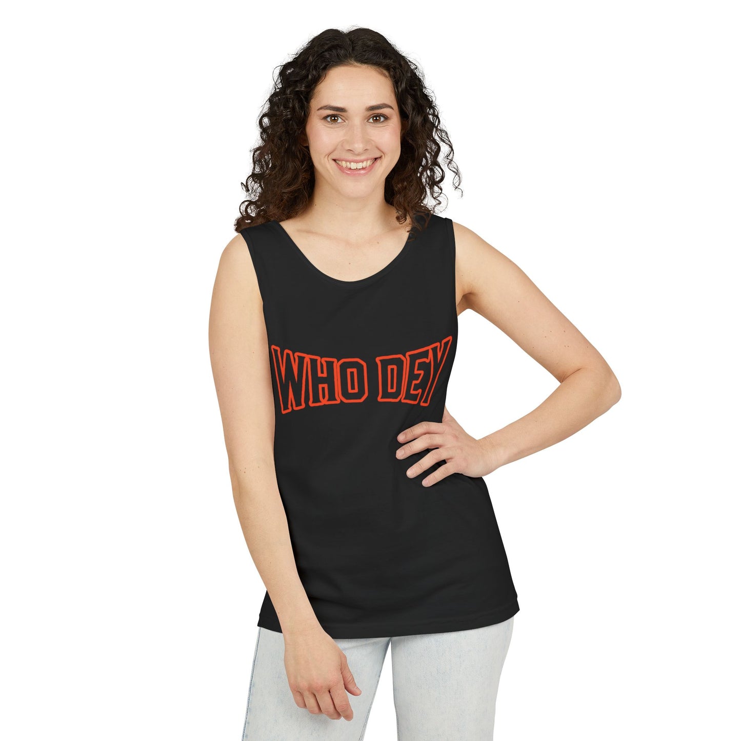 'WHO DEY' Garment-Dyed Tank Top with Design, Perfect for Game Days, Casual Wear, Summer Outfits, Sports Events, Gift for Fans