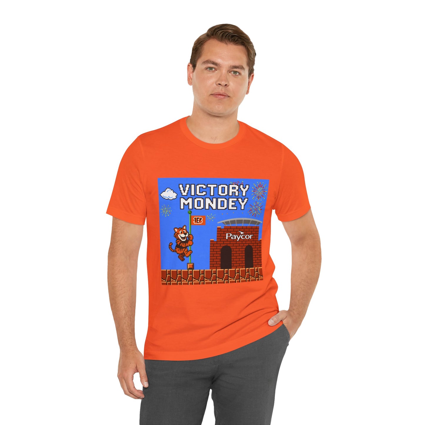 Victory Monday Tee, Unisex Tee for Football Fans, Gamer Gift, Sports Day Shirt, Fun Casual Wear, Orange Graphic T-Shirt