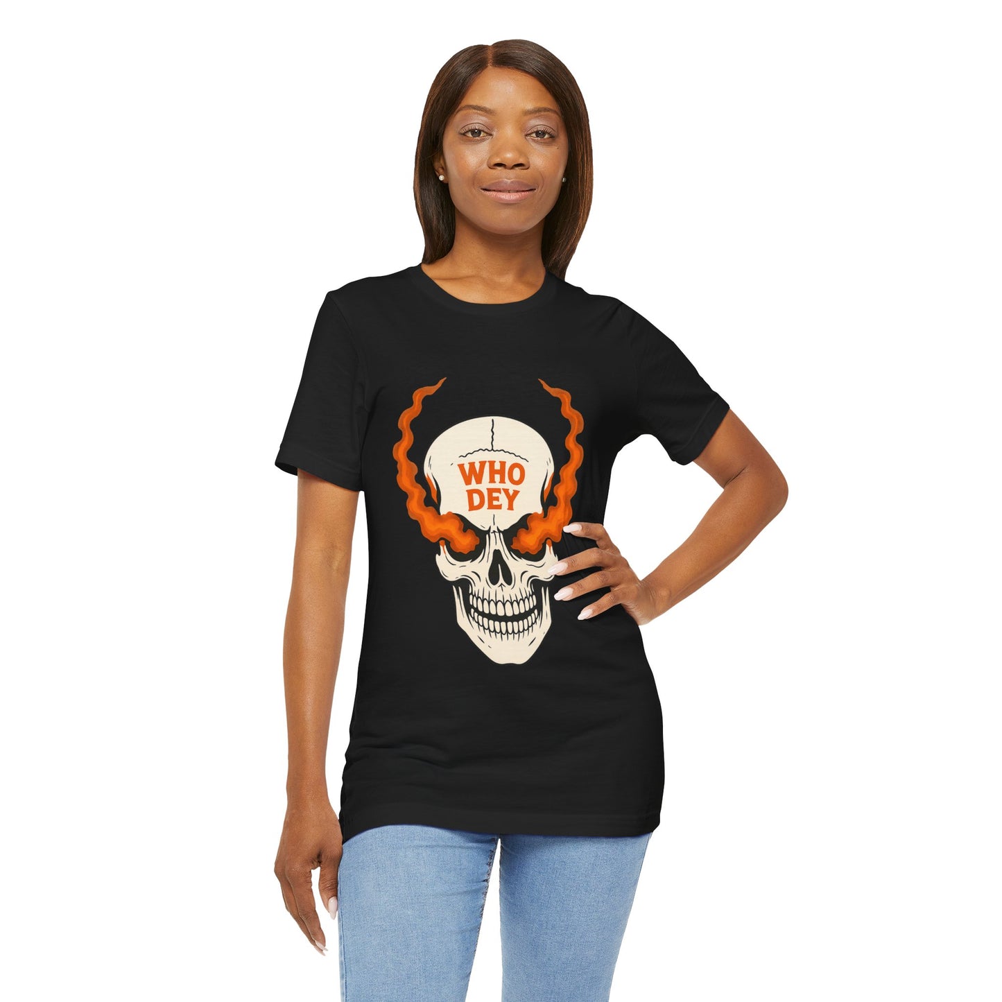Smoking Skull Graphic Who Dey Tee, Short Sleeve Shirt, Unisex T-Shirt, Edgy Streetwear, Casual Gift for Men and Women