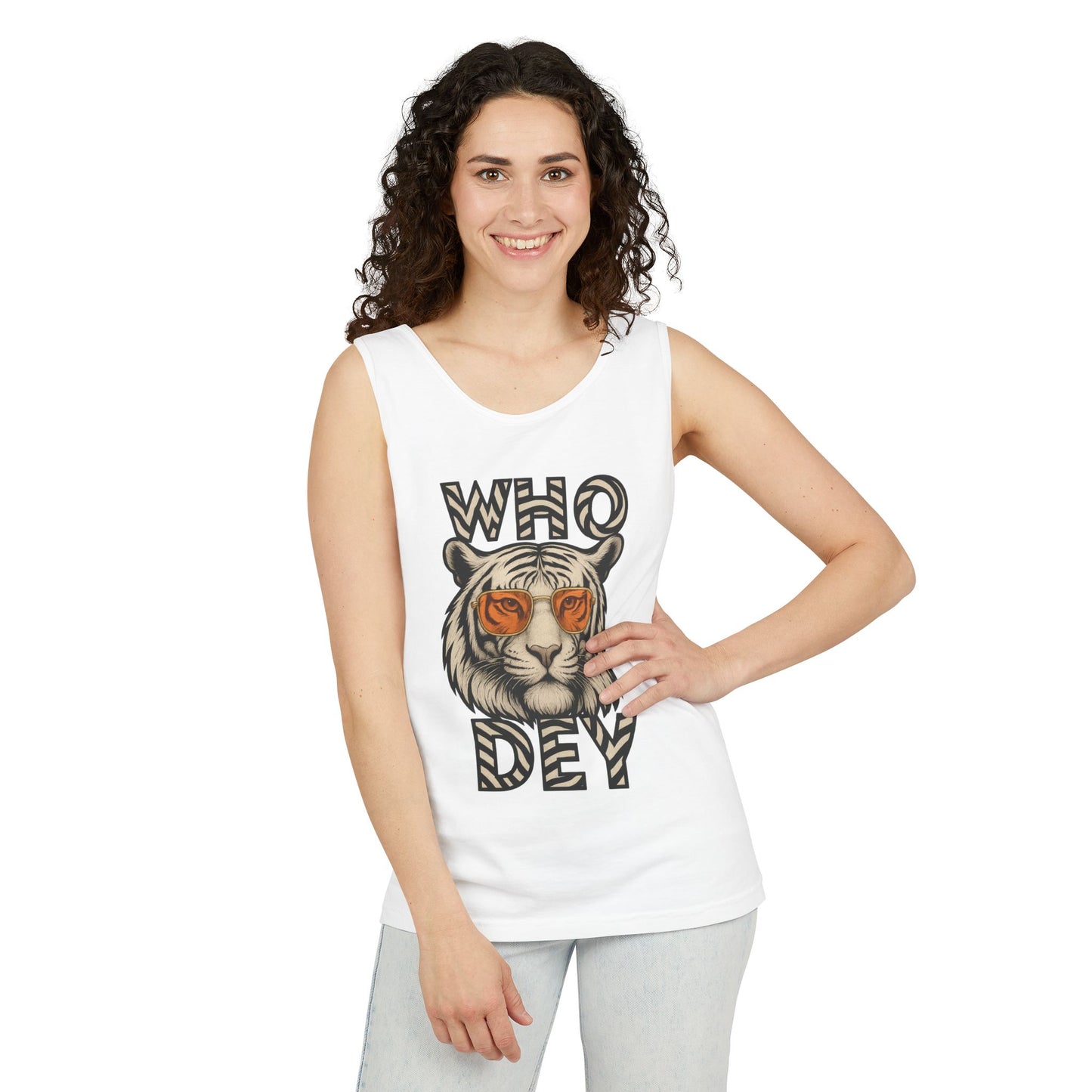 Who Dey Tiger Unisex Tank Top, Casual Summer Shirt, Gift for Sports Fans, Animal Lover's Apparel, Party Wear, Vegan Fashion
