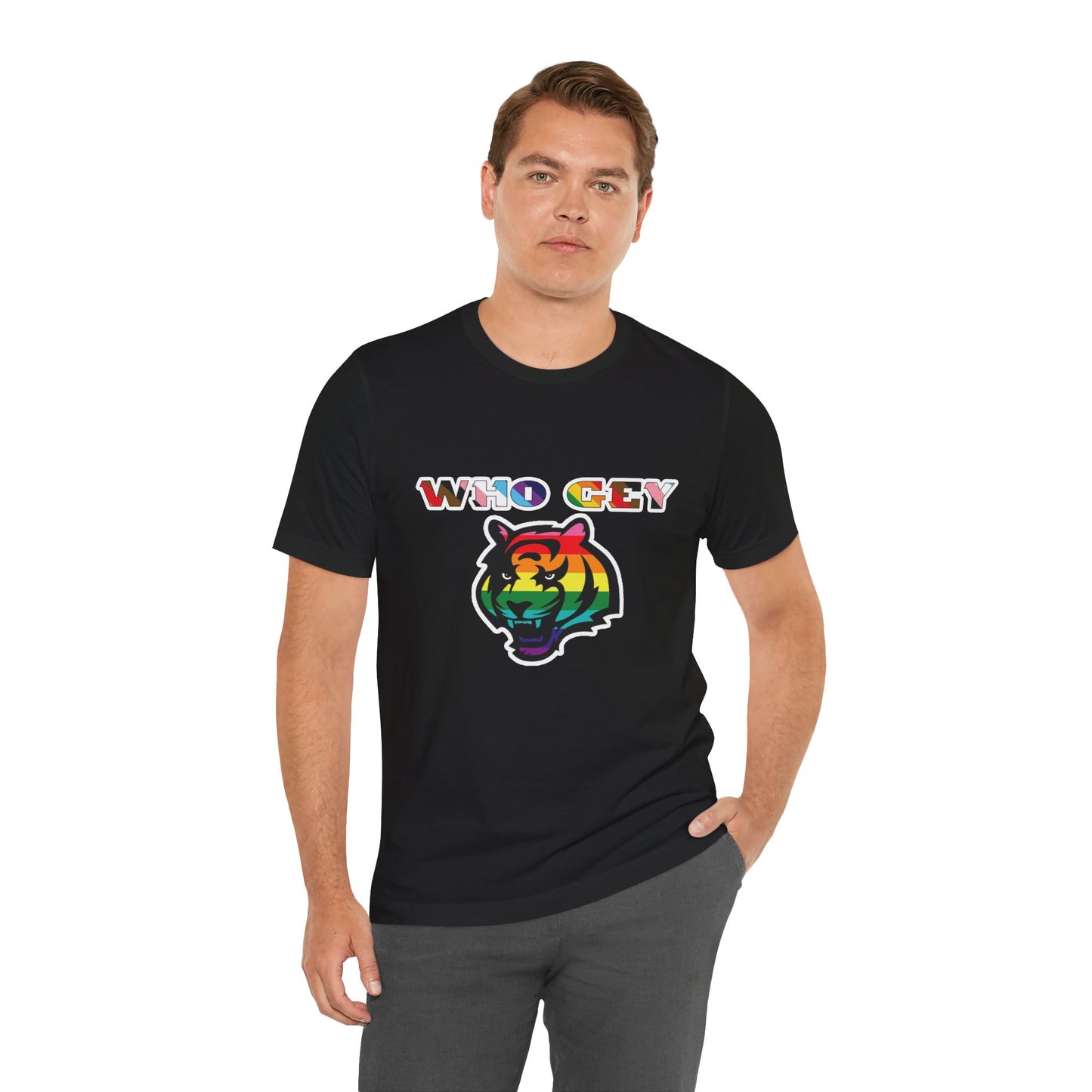 WHO GEY Pride Bengals Tee | Unisex Graphic Shirt, LGBTQ+ Pride Apparel, Casual Wear, Festival Top, Unique Gift Idea
