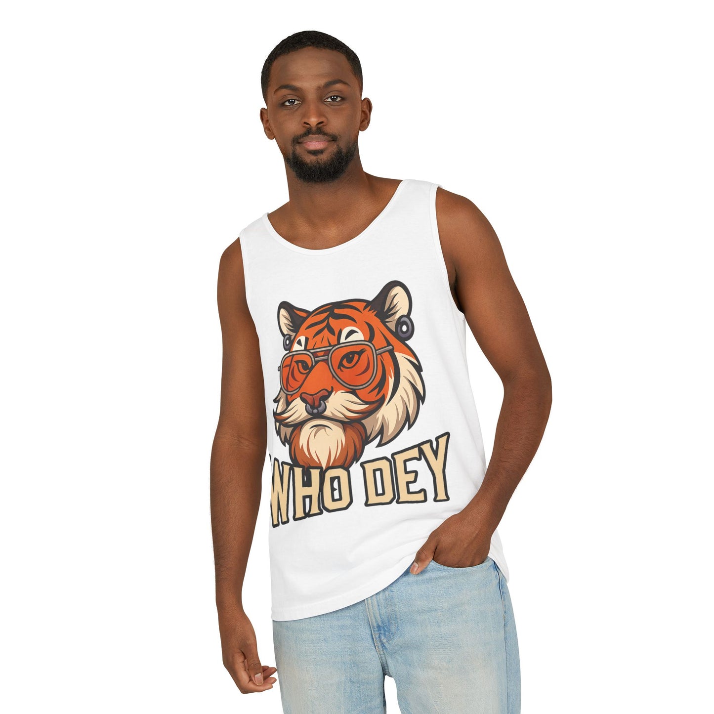 WhoDey Tiger Graphic Tank Top - Who Dey, Summer Vibes, Unisex Fashion, Festival Wear, Outdoor Activities, Gift Idea
