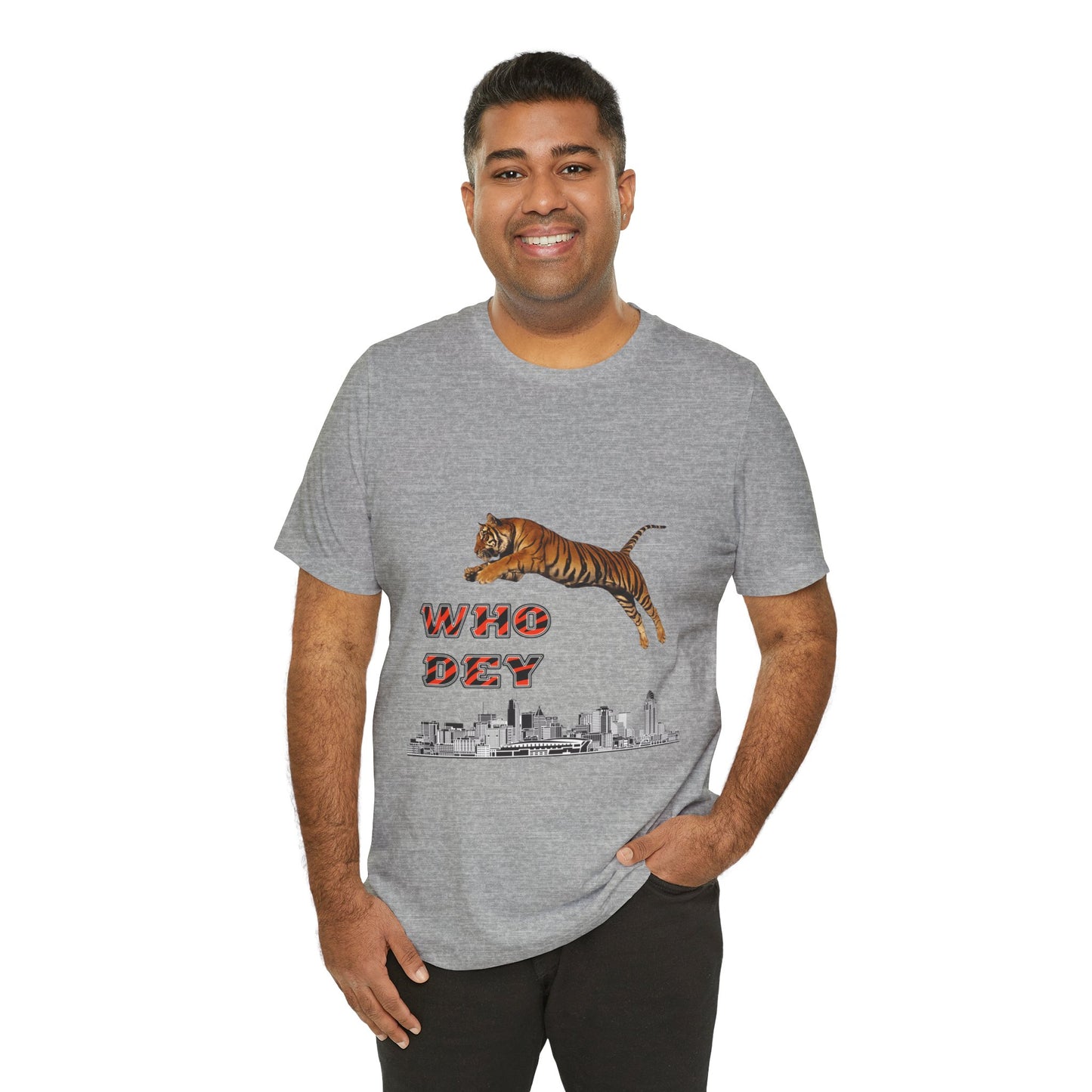 Leaping tiger over city Unisex Jersey Short Sleeve Tee