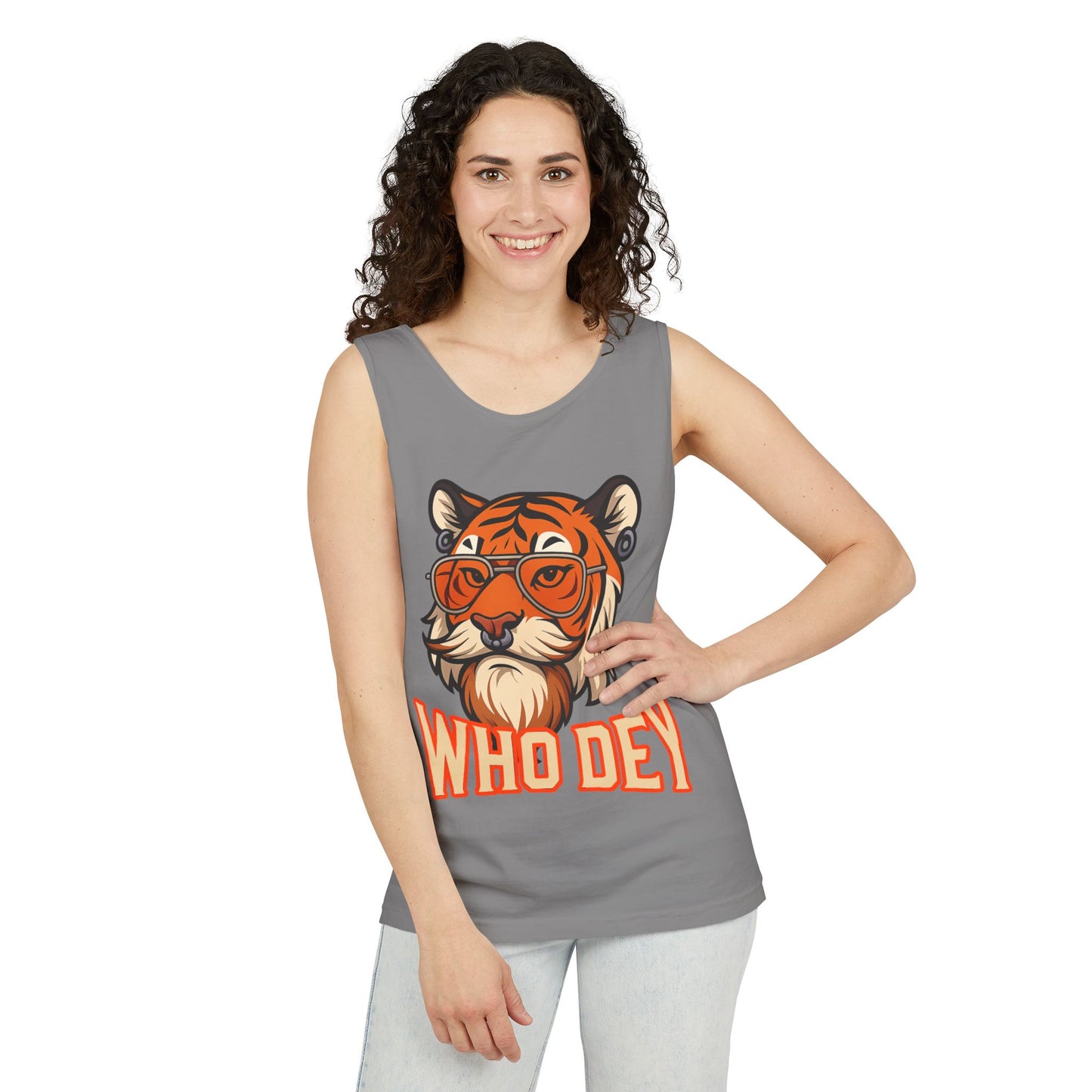 WhoDey Tiger Graphic Tank Top - Who Dey, Summer Vibes, Unisex Fashion, Festival Wear, Outdoor Activities, Gift Idea