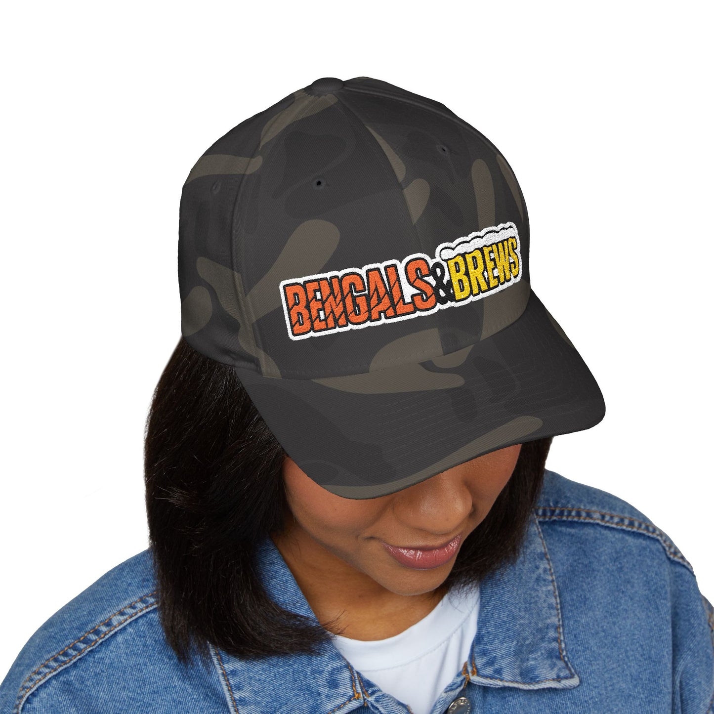 Embroidered Bengals and Brews Podcast Flex Fit Hat