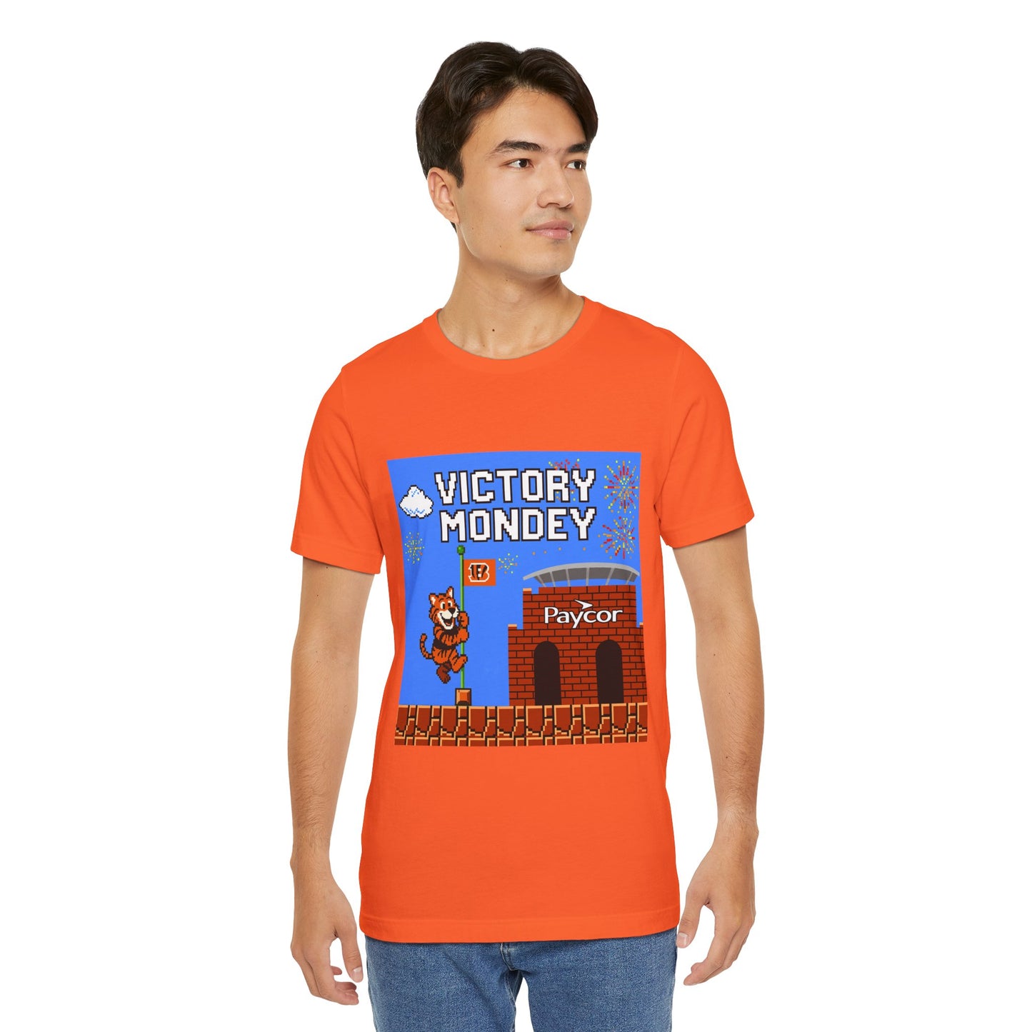 Victory Monday Tee, Unisex Tee for Football Fans, Gamer Gift, Sports Day Shirt, Fun Casual Wear, Orange Graphic T-Shirt
