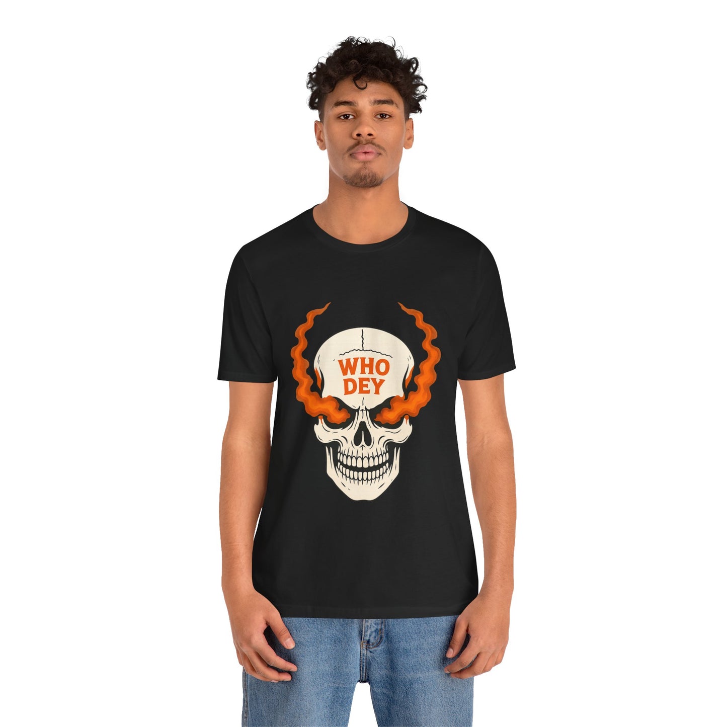Smoking Skull Graphic Who Dey Tee, Short Sleeve Shirt, Unisex T-Shirt, Edgy Streetwear, Casual Gift for Men and Women