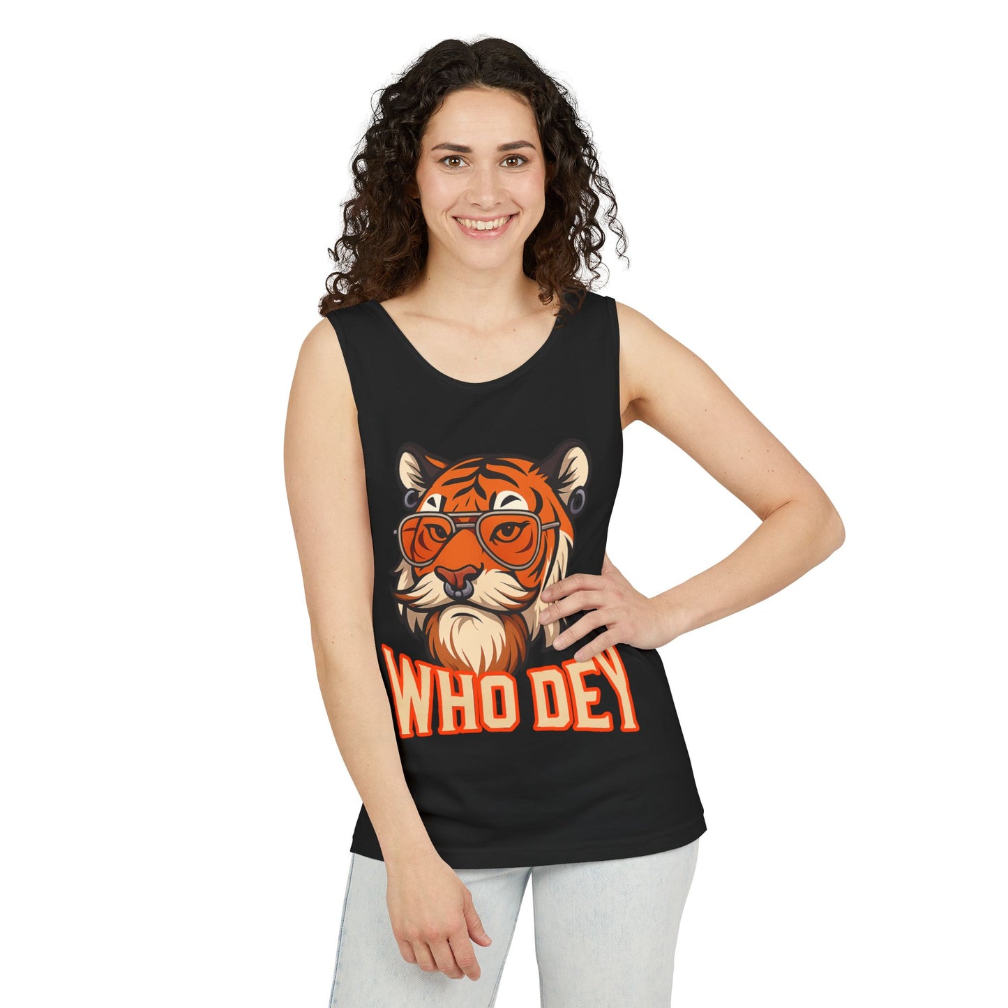 WhoDey Tiger Graphic Tank Top - Who Dey, Summer Vibes, Unisex Fashion, Festival Wear, Outdoor Activities, Gift Idea