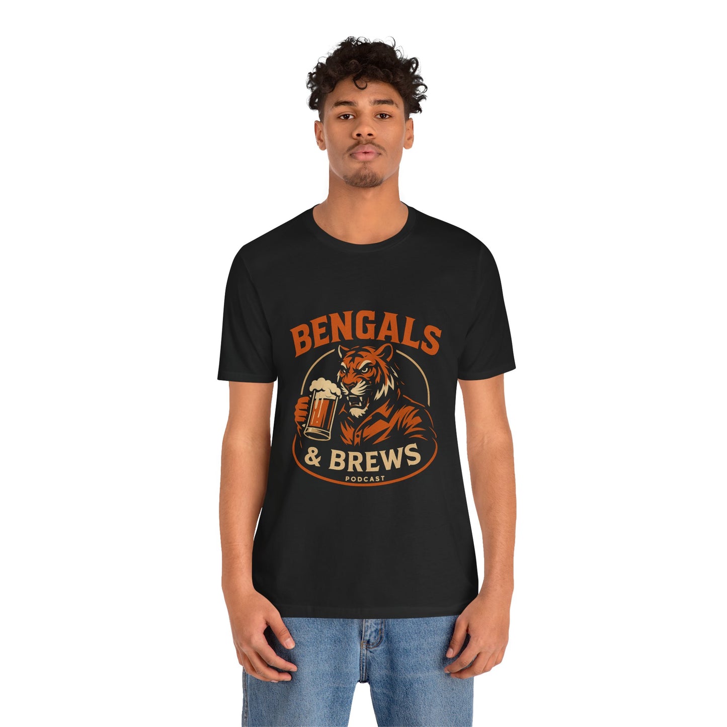 Bengals & Brews Podcast Tee, Unisex Jersey Short Sleeve T-Shirt, Sports Fan Apparel, Gift for Beer Lovers, Casual Everyday Style
