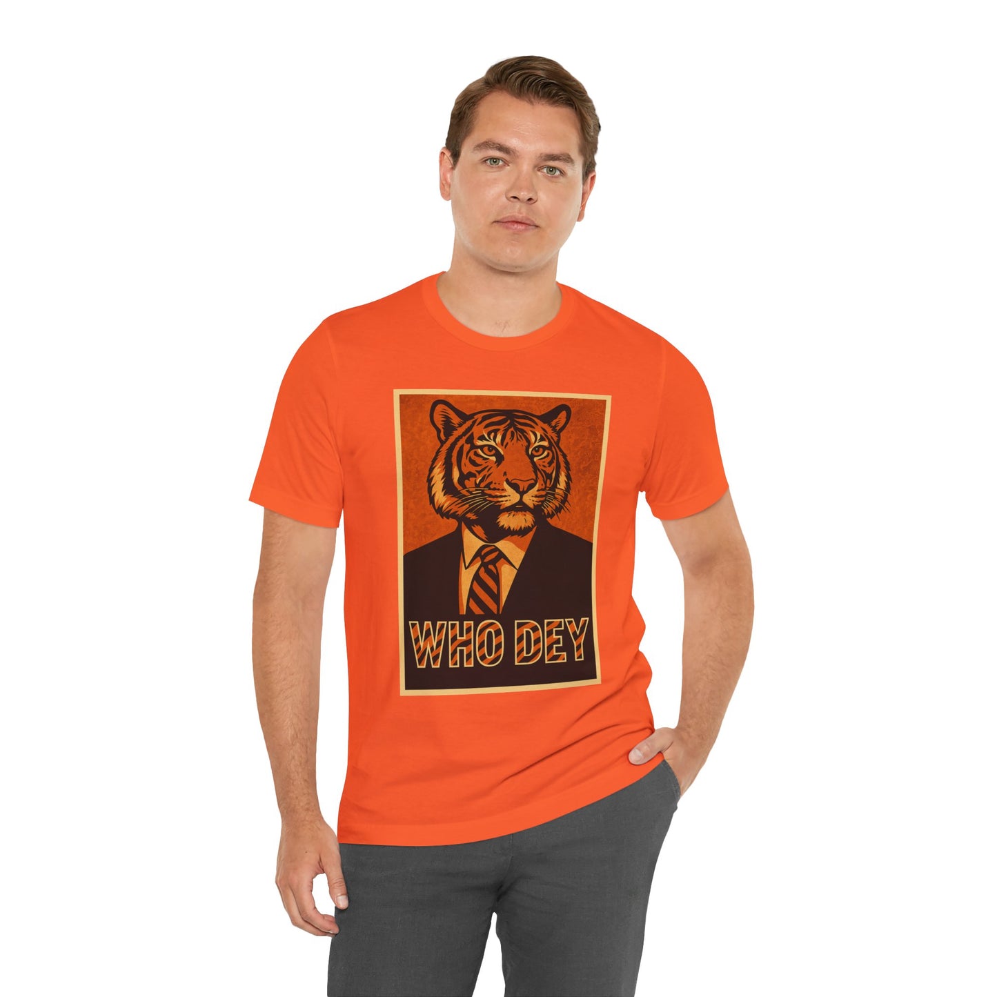 HopeTiger Graphic Tee for Game Day, Casual Wear, Statement Shirt, Unisex Orange Top, Gift for Sports Fans, Who Dey Tee