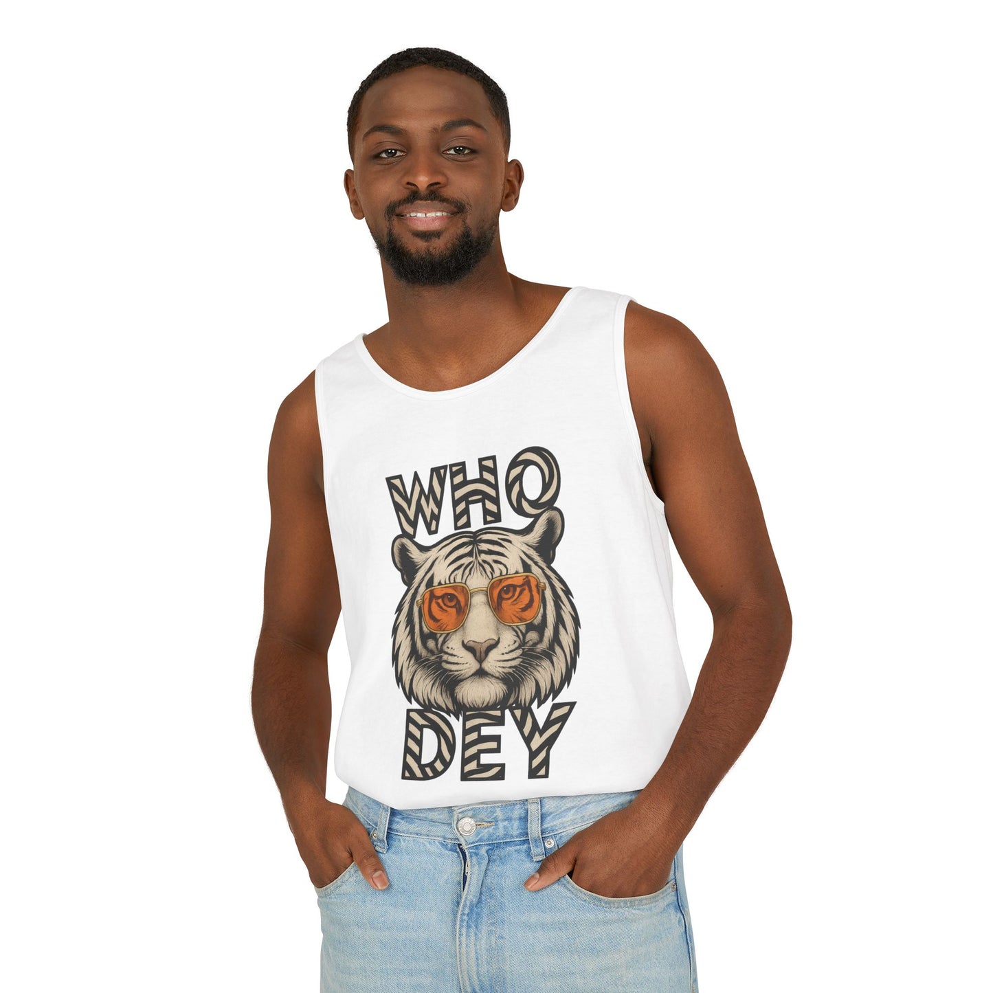 Who Dey Tiger Unisex Tank Top, Casual Summer Shirt, Gift for Sports Fans, Animal Lover's Apparel, Party Wear, Vegan Fashion