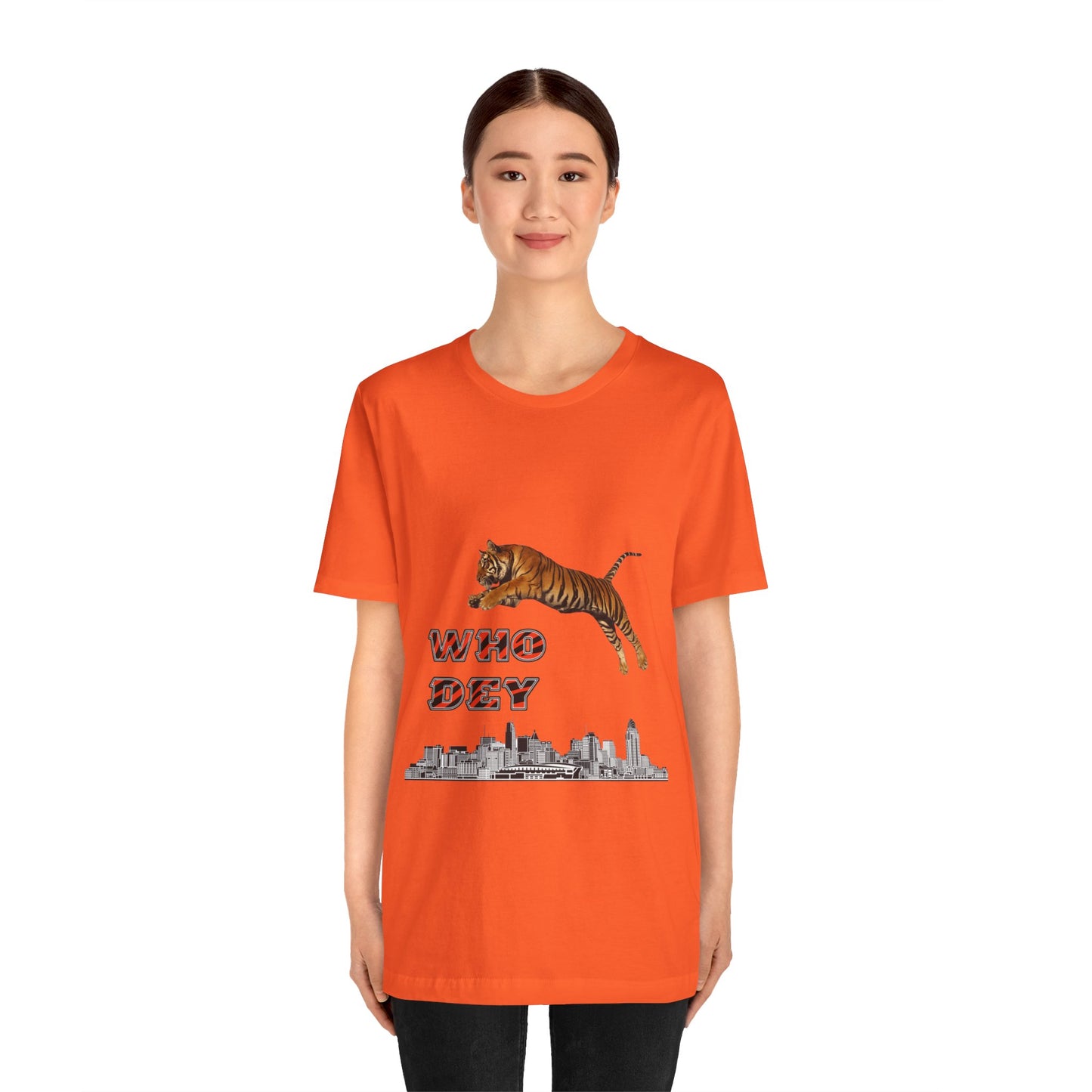 Leaping tiger over city Unisex Jersey Short Sleeve Tee