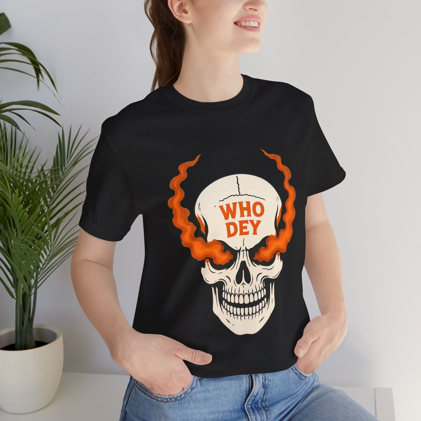 Smoking Skull Graphic Who Dey Tee, Short Sleeve Shirt, Unisex T-Shirt, Edgy Streetwear, Casual Gift for Men and Women