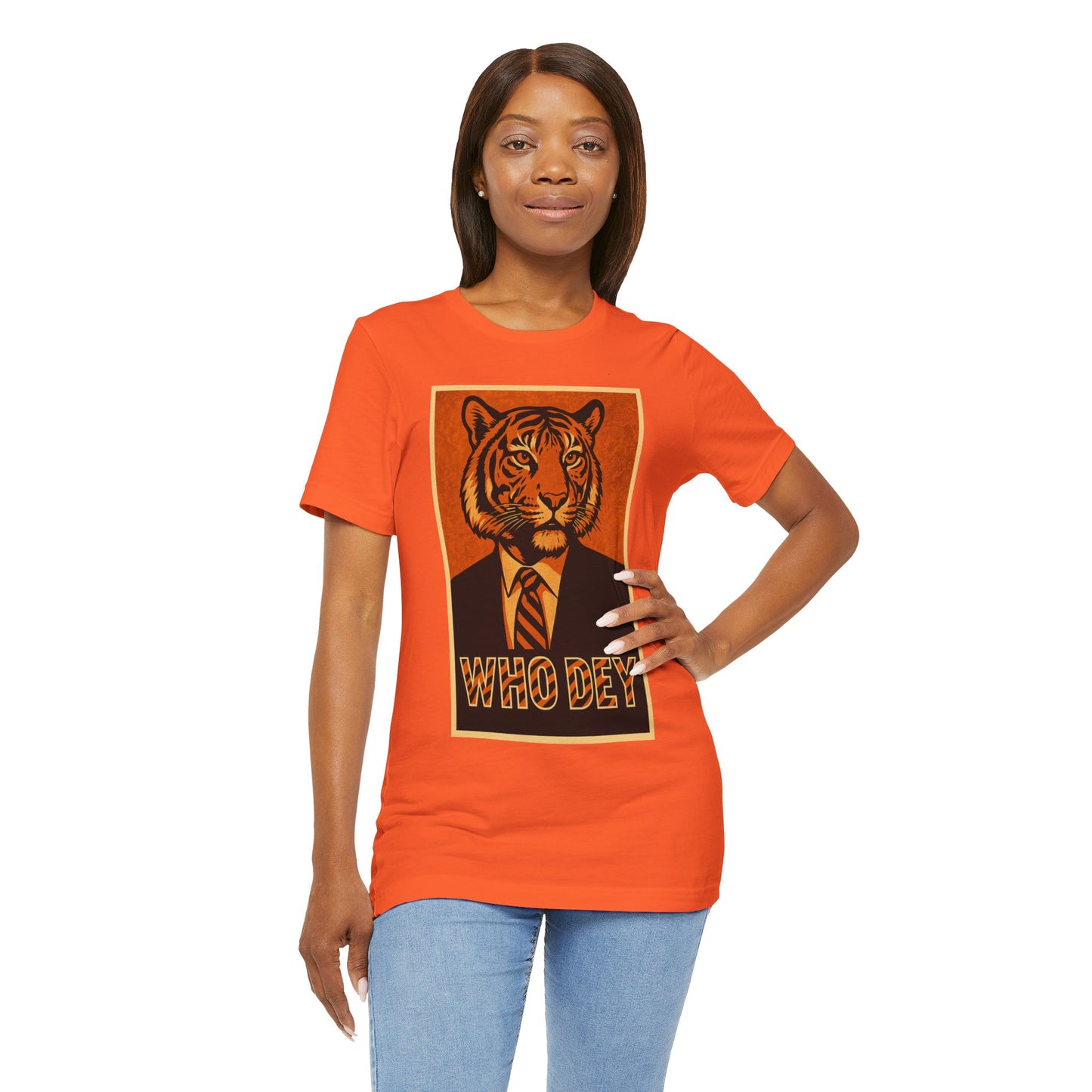 HopeTiger Graphic Tee for Game Day, Casual Wear, Statement Shirt, Unisex Orange Top, Gift for Sports Fans, Who Dey Tee