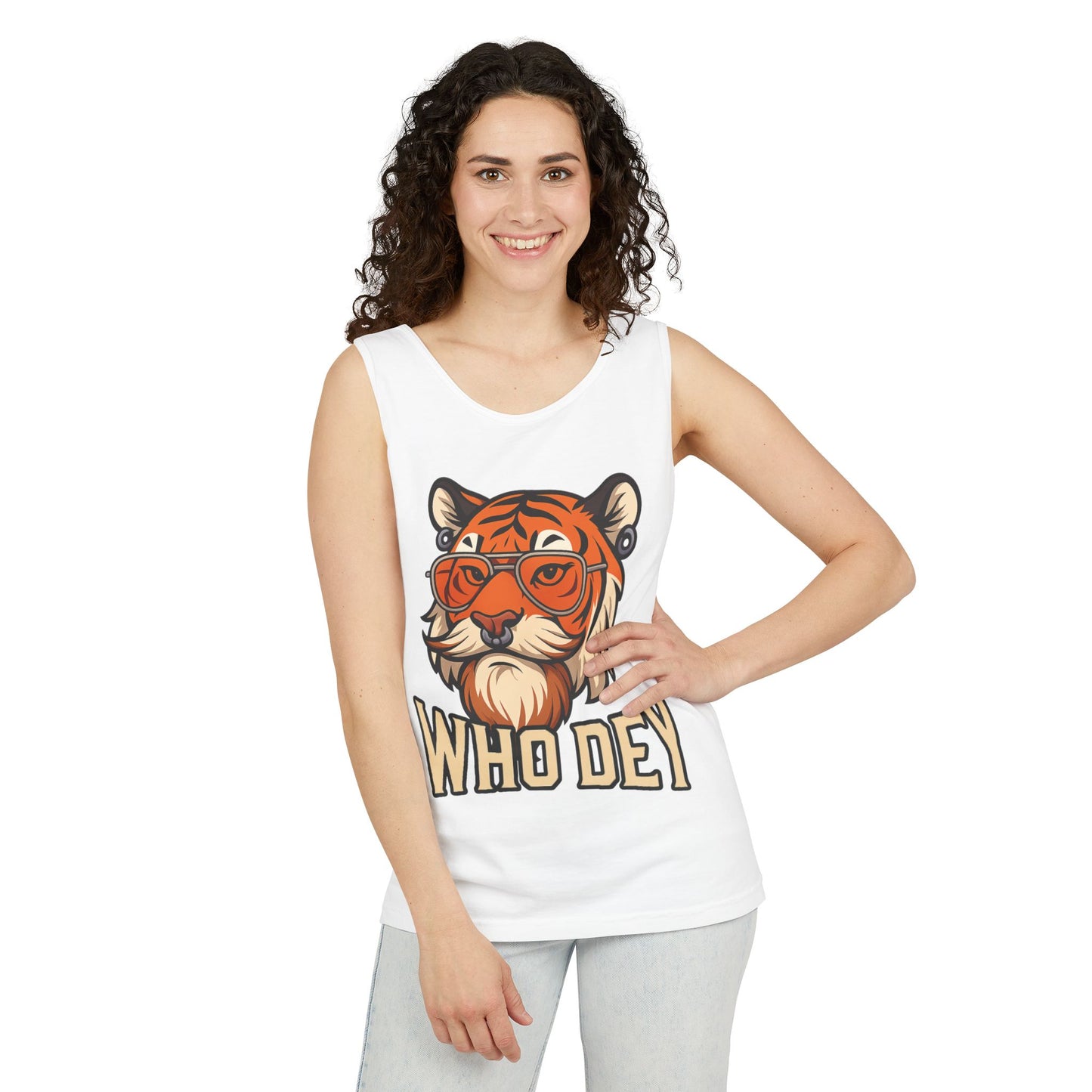 WhoDey Tiger Graphic Tank Top - Who Dey, Summer Vibes, Unisex Fashion, Festival Wear, Outdoor Activities, Gift Idea