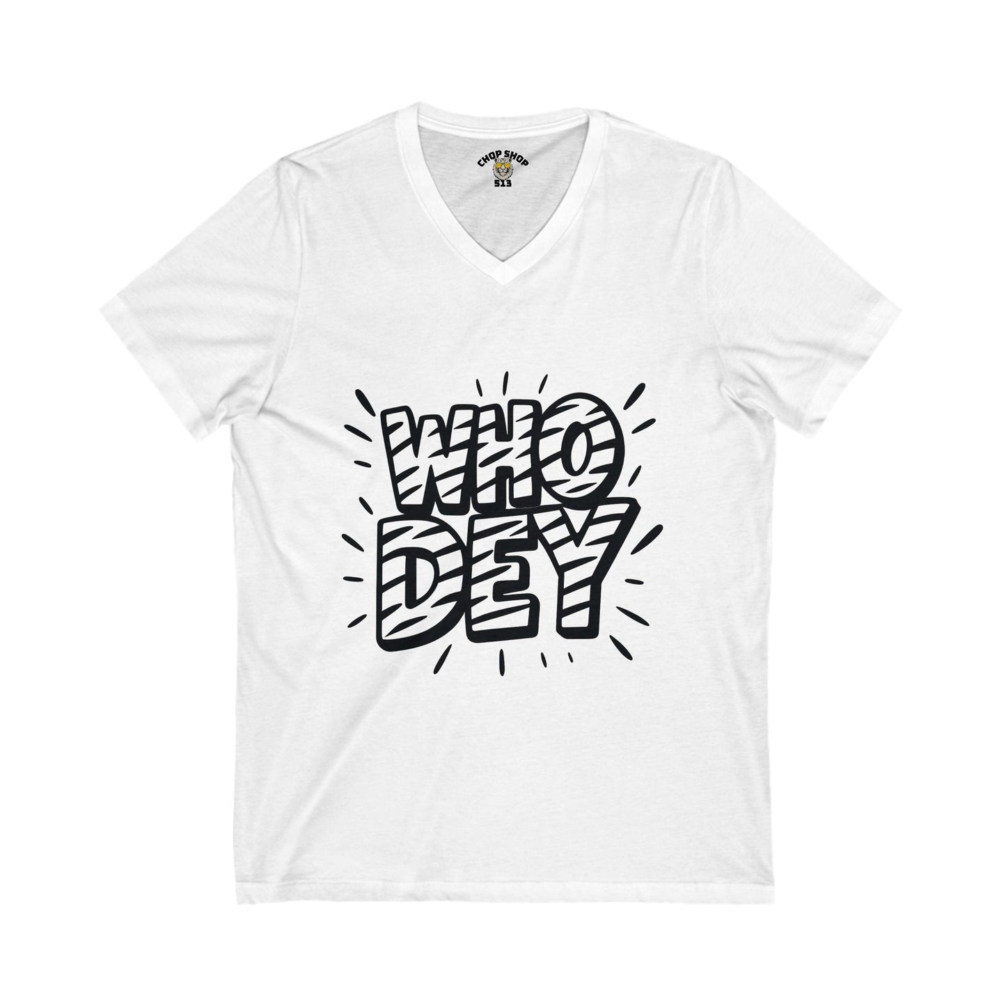 V-Neck Tee - White out "Who Dey"