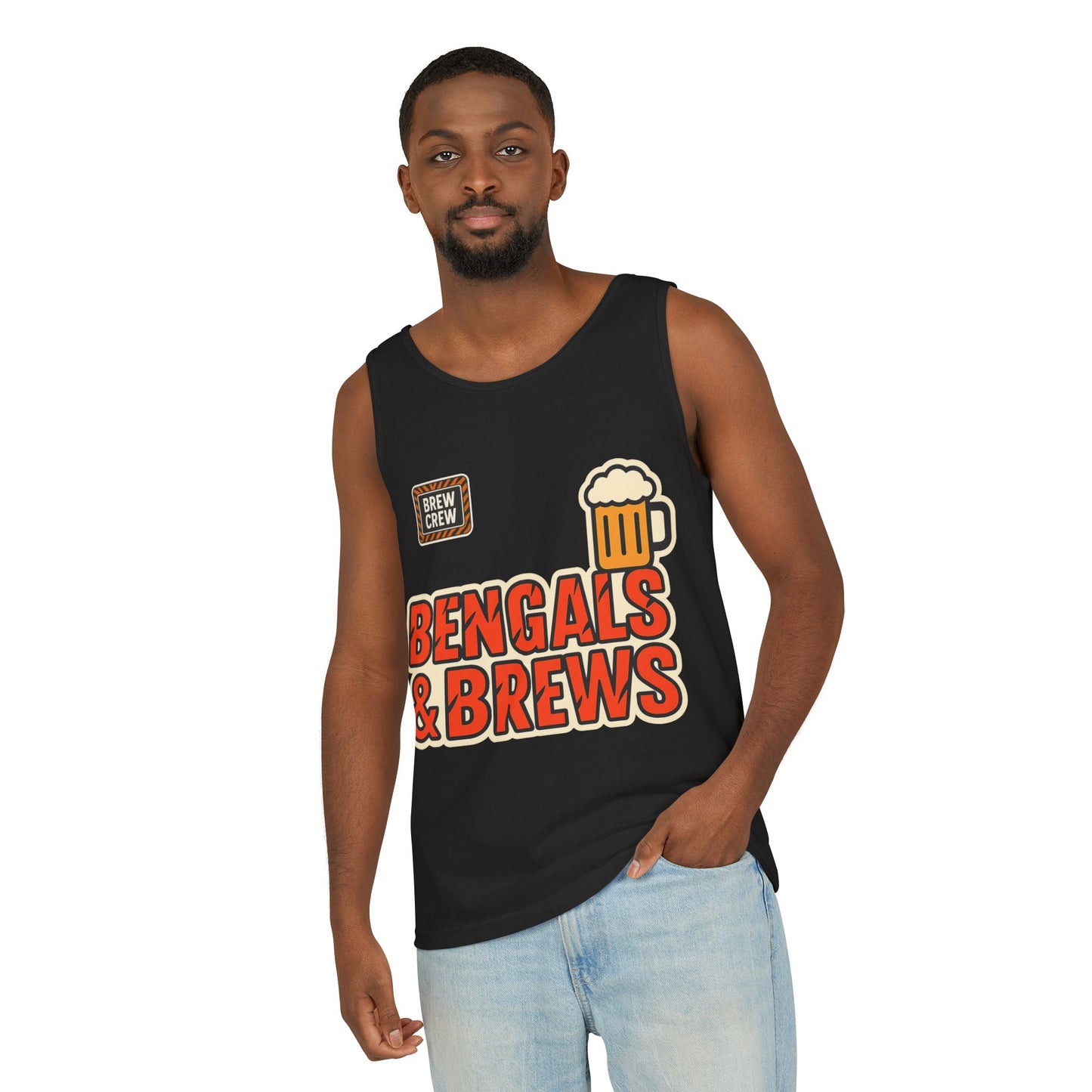Bengals & Brews Tank Top | Unisex Garment-Dyed Sportswear, Beer Lover Gift, Game Day Apparel, Summer Party Top, Casual Wear
