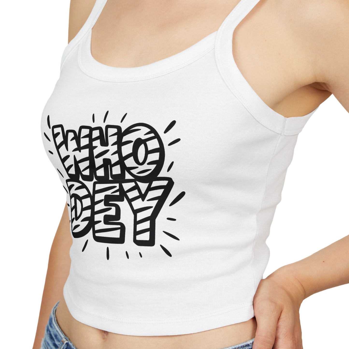 White Out WHO DEY Women Spaghetti Strap Tank Top