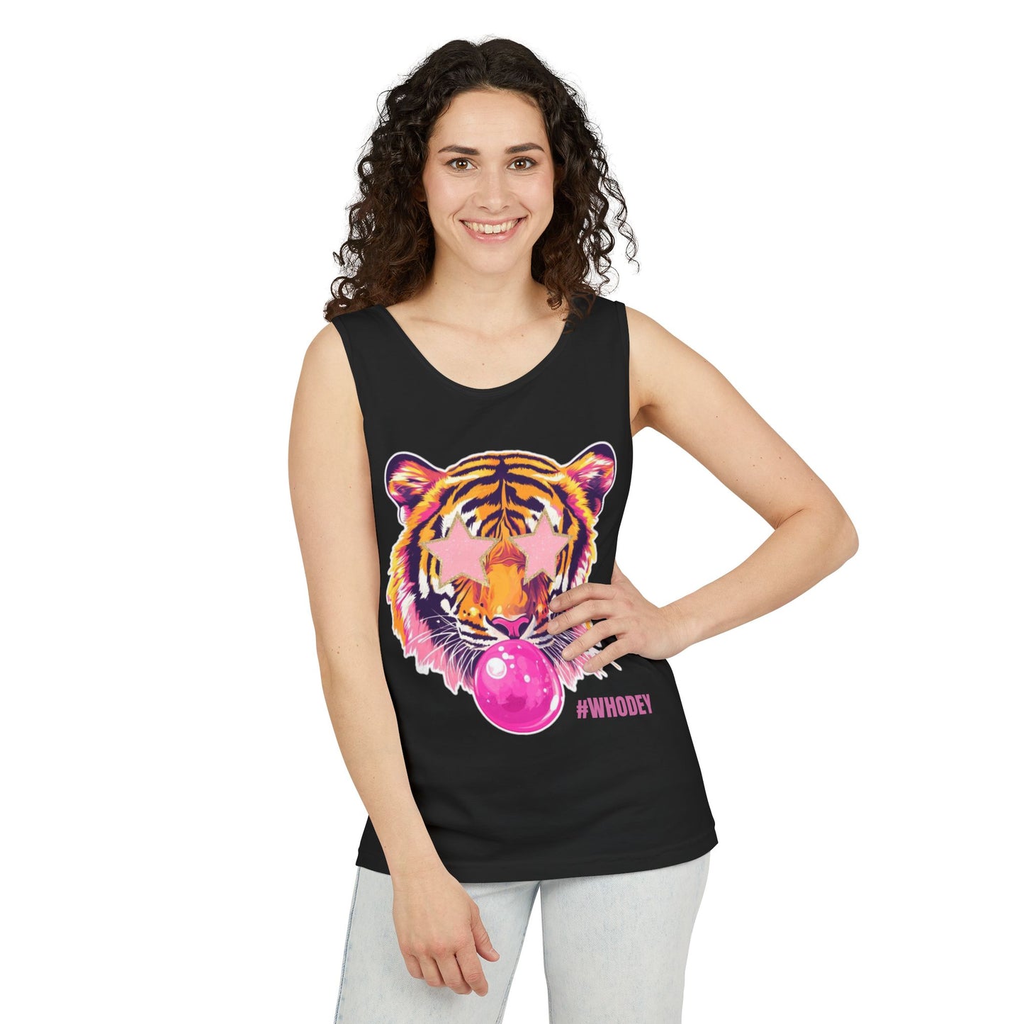 Star eye Bubble blowing Tiger Graphic Tank Top - Unisex Summer Wear, Casual Tee, Festival Attire, Beach Outfit, Gift for Animal Lovers