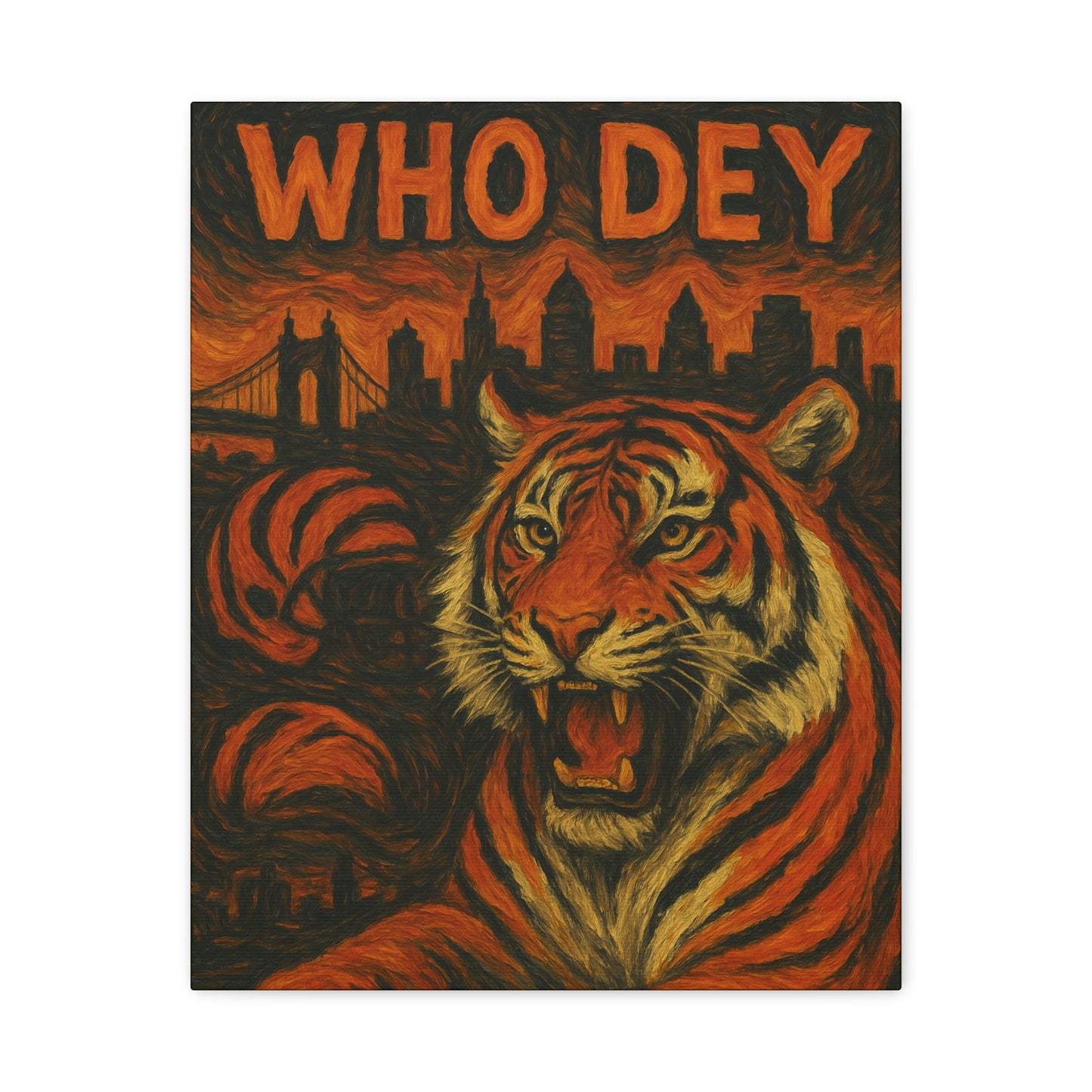 WhoDey Tiger Art Canvas Print, Urban Decor, Animal Wall Art, Home Office Decor, Gift for Animal Lovers