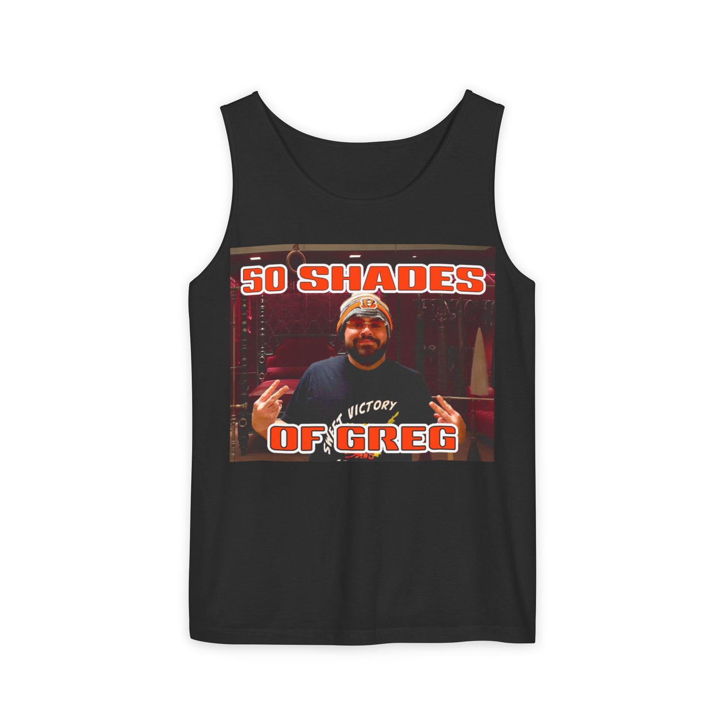 50 Shades of Greg - Unisex Garment-Dyed Tank Top, Funny Graphic Tee, Gift for Him, Summer Wear, Casual Layering, Unique Humor Apparel