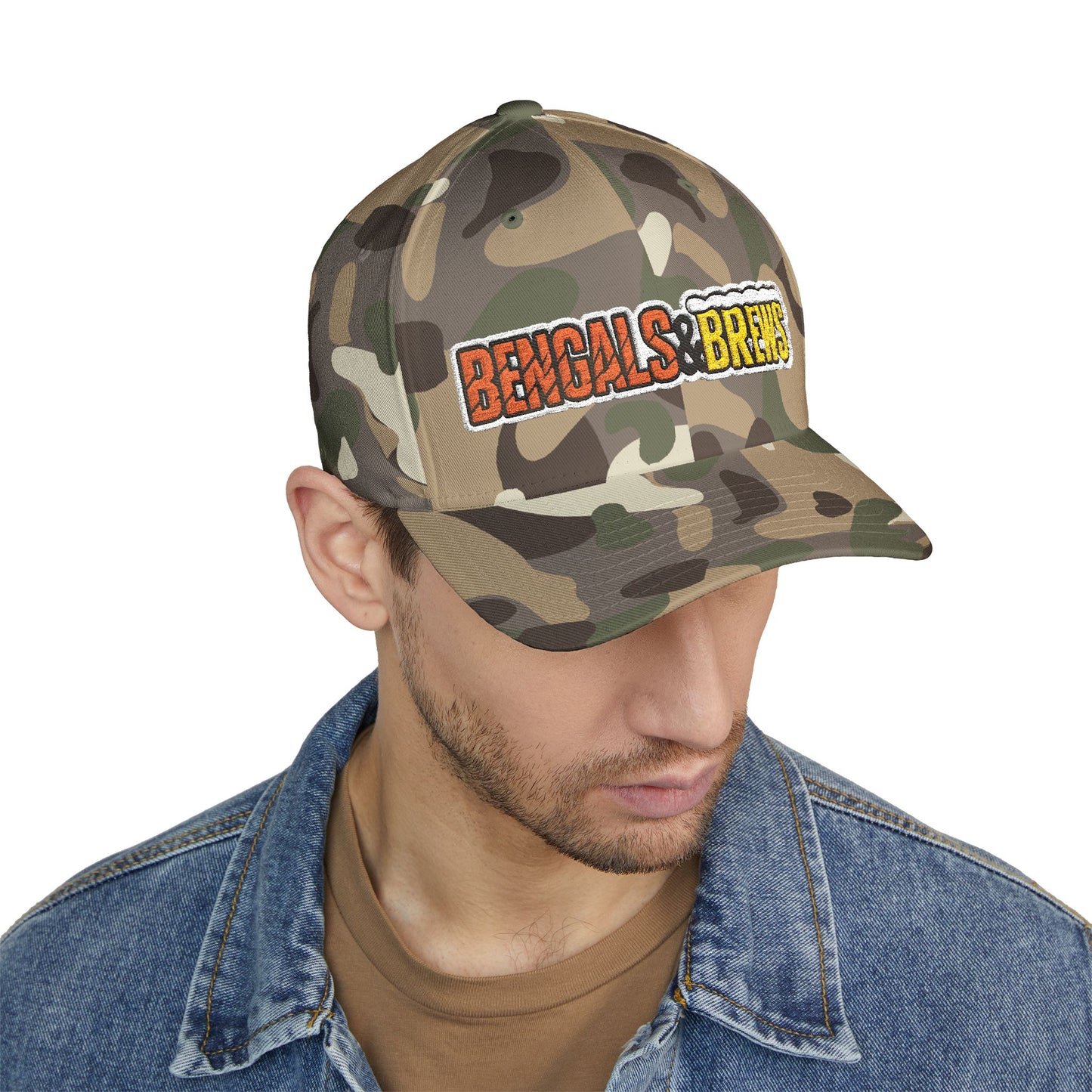 Embroidered Bengals and Brews Podcast Flex Fit Hat