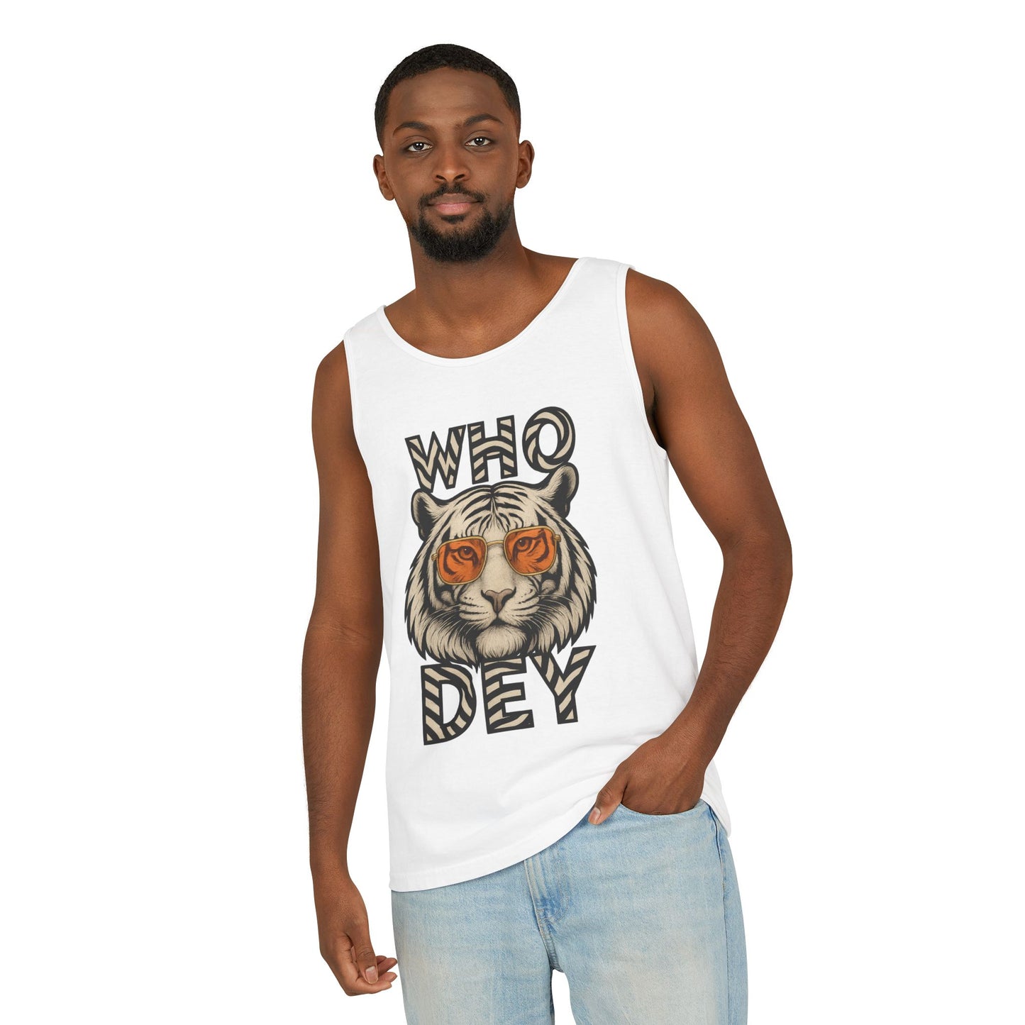 Who Dey Tiger Unisex Tank Top, Casual Summer Shirt, Gift for Sports Fans, Animal Lover's Apparel, Party Wear, Vegan Fashion