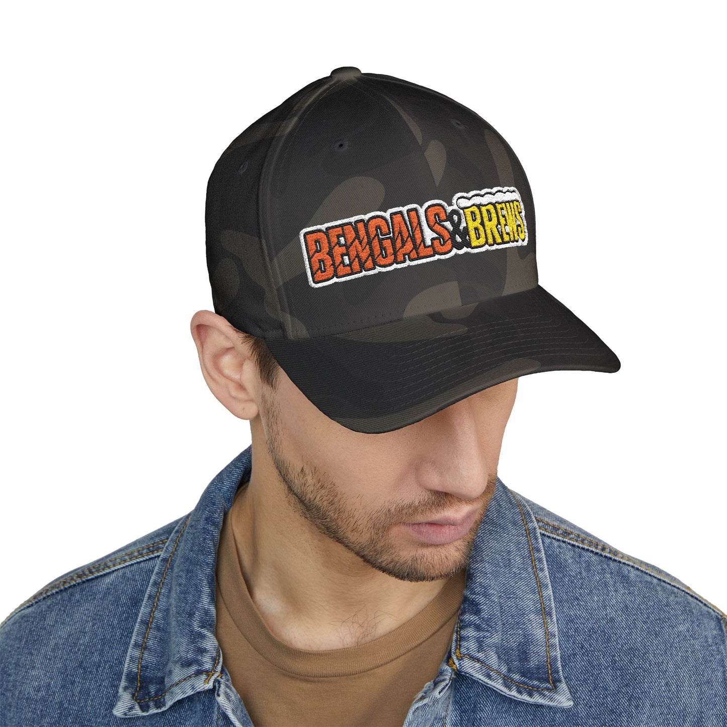 Embroidered Bengals and Brews Podcast Flex Fit Hat