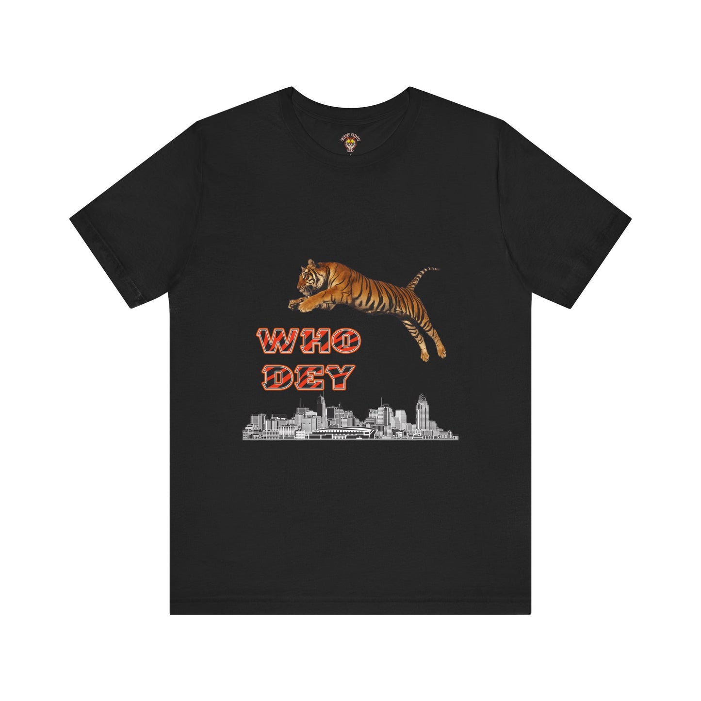Leaping tiger over city Unisex Jersey Short Sleeve Tee