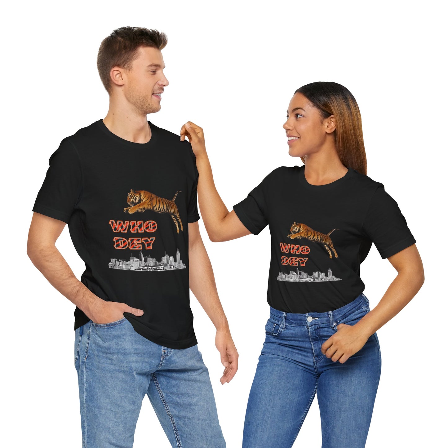 Leaping tiger over city Unisex Jersey Short Sleeve Tee