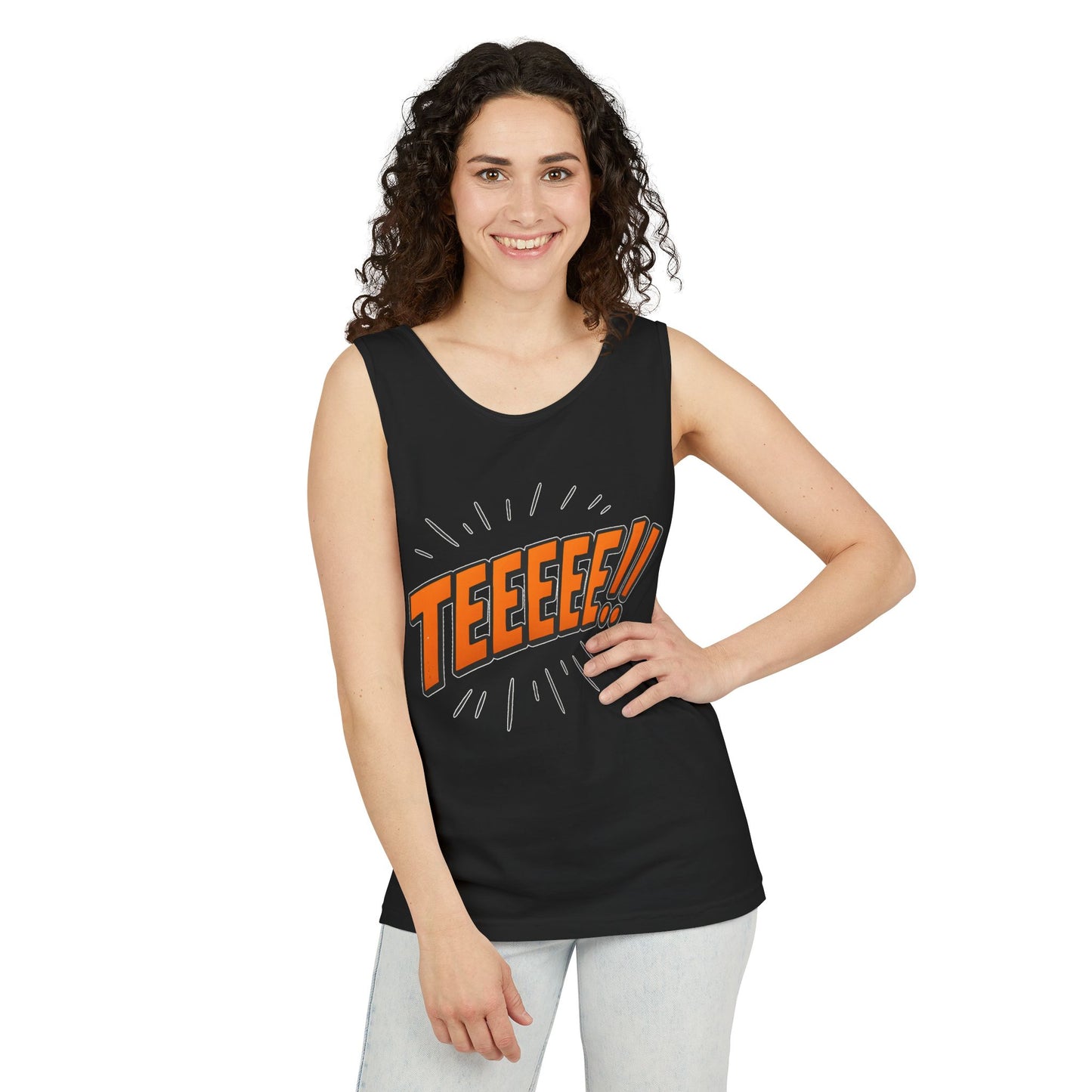- TEEEE!! -Fun Graphic Tank Top Summer Essential, Unisex Apparel, Beachwear, Gift Idea, Festival Outfit