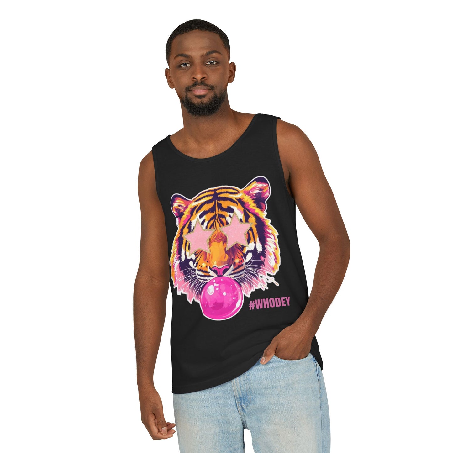 Star eye Bubble blowing Tiger Graphic Tank Top - Unisex Summer Wear, Casual Tee, Festival Attire, Beach Outfit, Gift for Animal Lovers