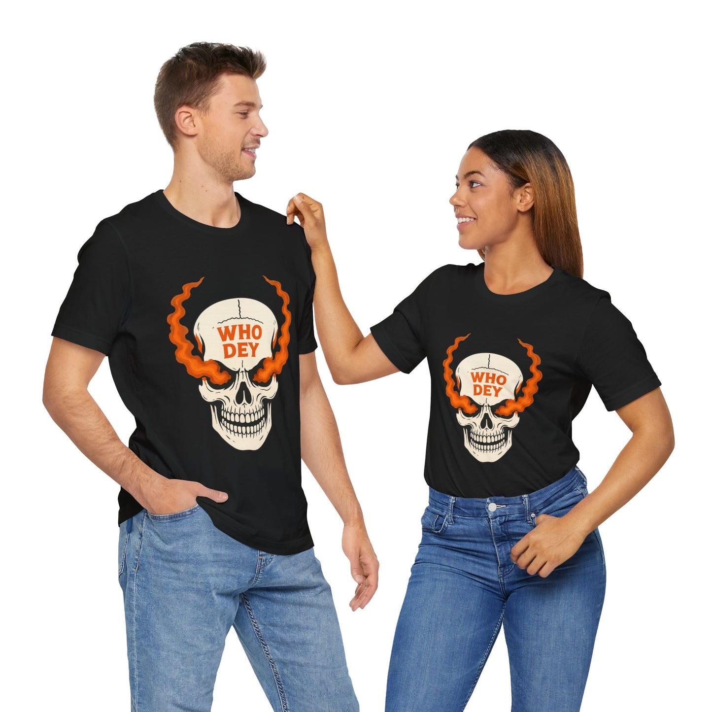 Smoking Skull Graphic Who Dey Tee, Short Sleeve Shirt, Unisex T-Shirt, Edgy Streetwear, Casual Gift for Men and Women
