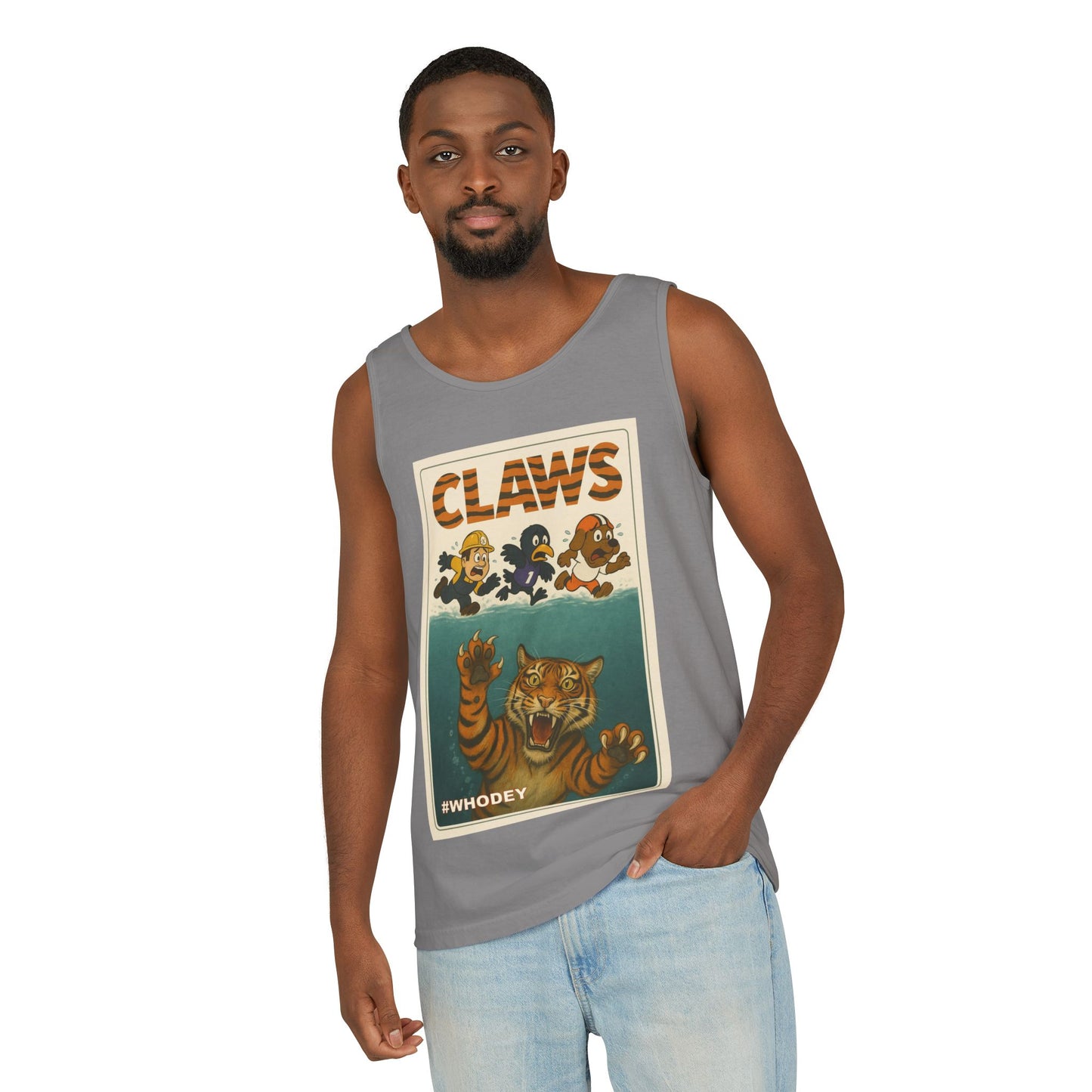 Claws Unisex Garment-Dyed Tank Top, Retro Graphic Tank, Summer Beachwear, Funny Gift for Animal Lovers, Unique Casual Wear
