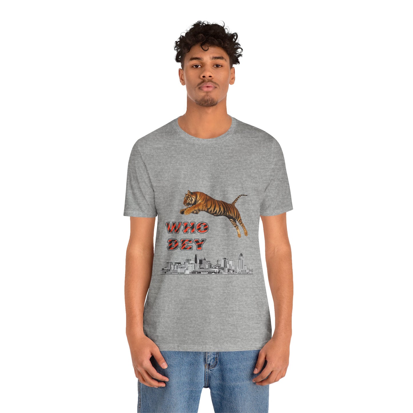 Leaping tiger over city Unisex Jersey Short Sleeve Tee